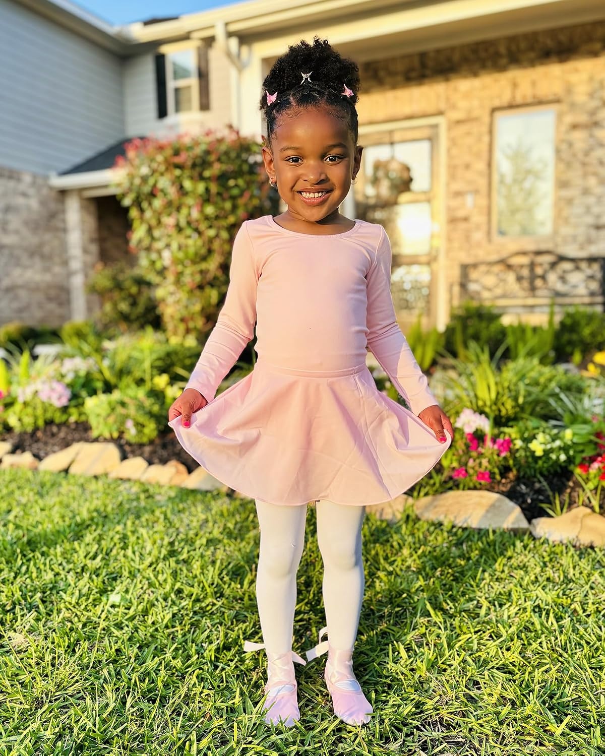 Stelle Girls Ballet Leotards Toddler Dance Combo with Skirt and Tights | Crew neck, Removable ballet skirt, Durable footed tights, Fully lined front, High elasticity & durable, Breathable(Ballet Pink)