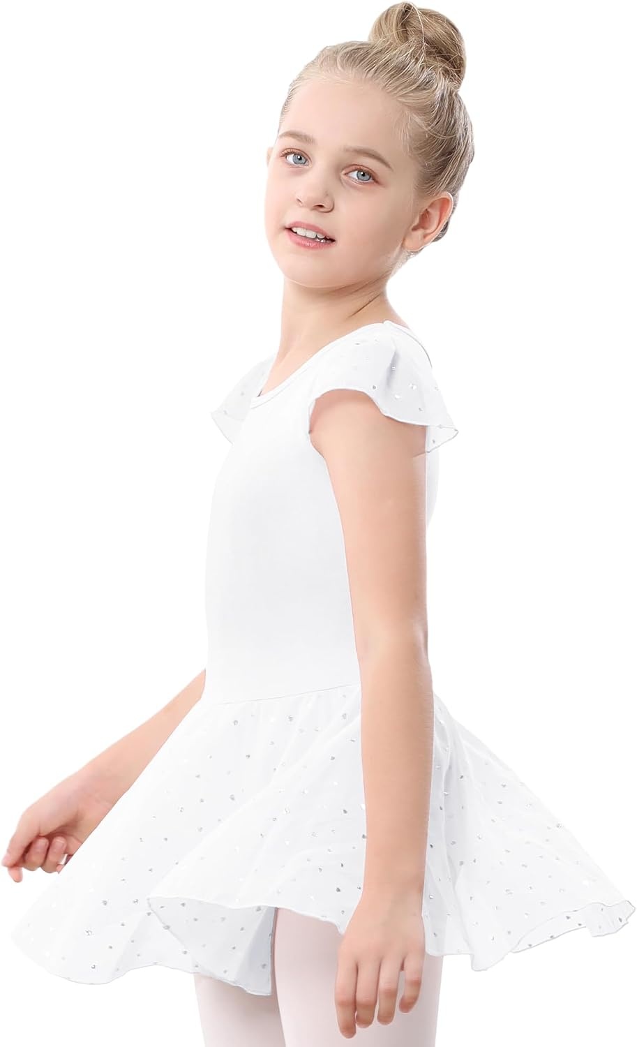 Stelle Ballet Leotards for Girls Dance Leotard with Skirt Kids Dance Dress(1-white(shiny Skirt))