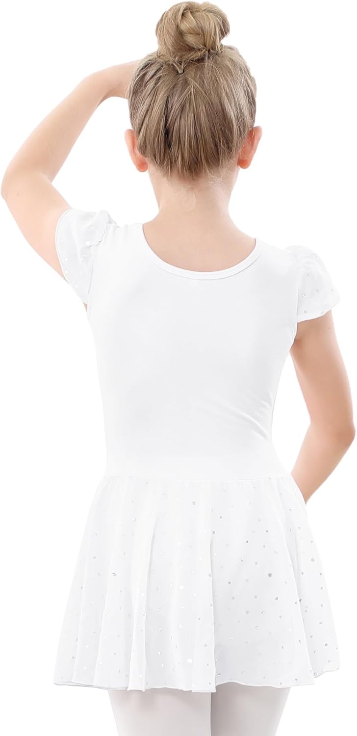 Stelle Ballet Leotards for Girls Dance Leotard with Skirt Kids Dance Dress(1-white(shiny Skirt))