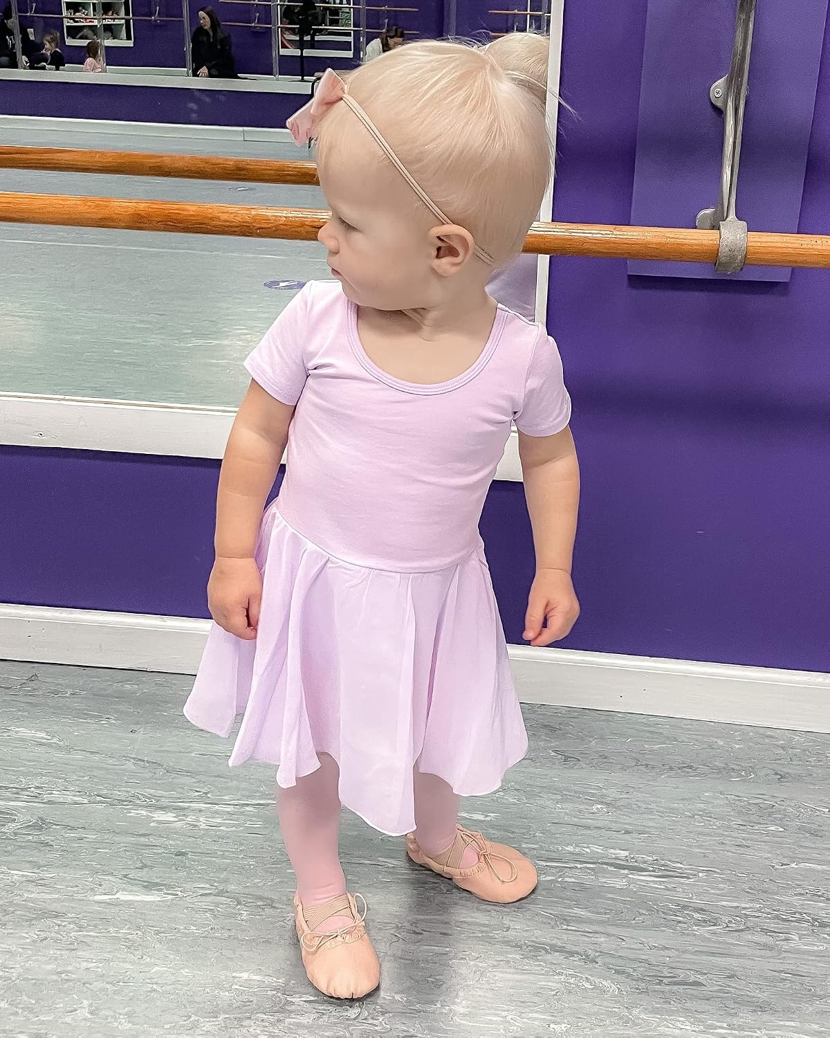 Stelle Ballet Leotards for Girls Toddler Ballet Outfit Dance Leotard Dress | Ballerina Outfit Dress, Criss-Cross & Bow Back, Soft Stretch Fabric, Short Sleeve, Dance Recital, Gymnastics, Performance(Style 2-lavender (Bow Back))