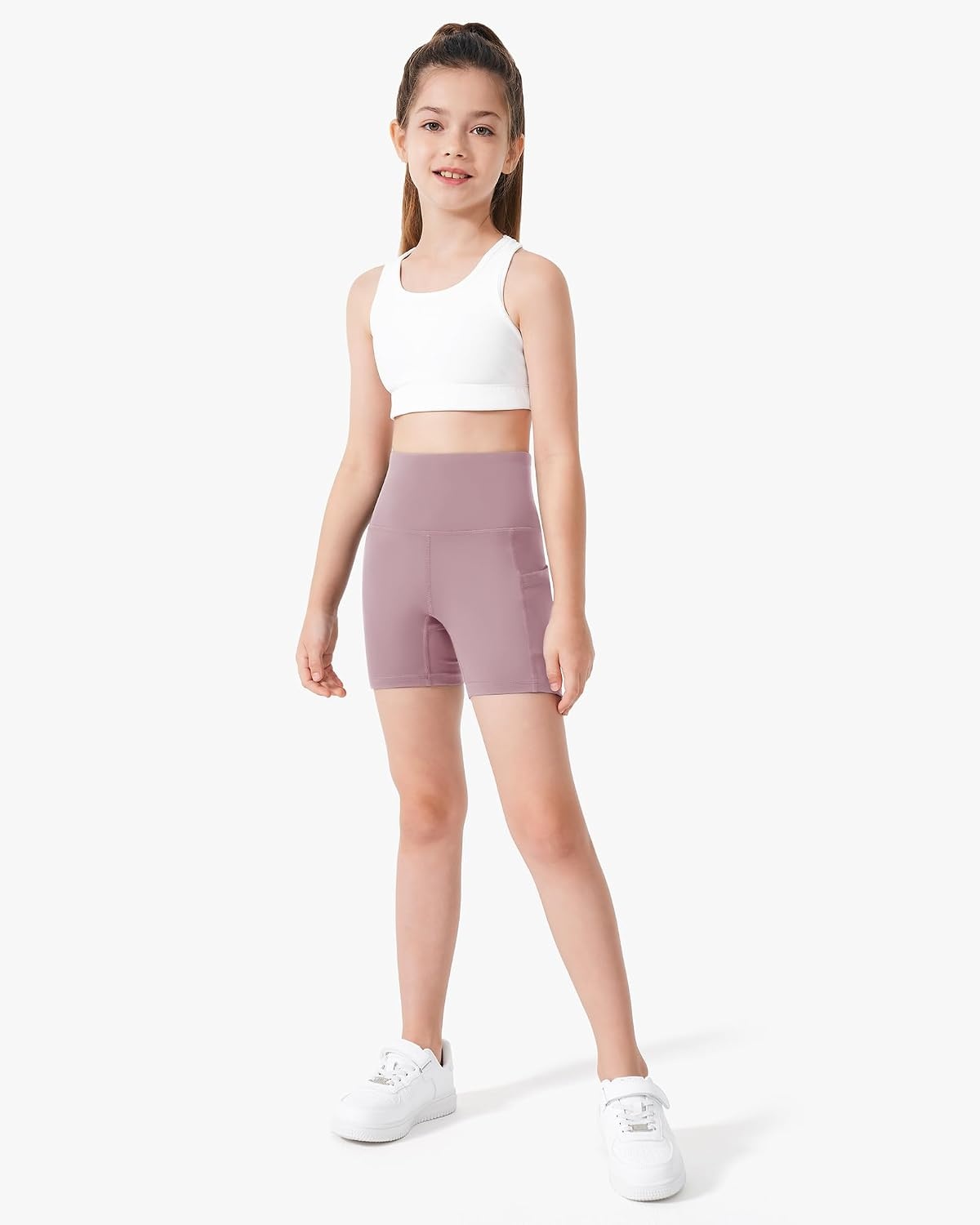 Stelle Girls 3″/4″/8″ Bike Volleyball Shorts with Pockets Youth Athletic Yoga Dance Gymnastics Compression(Pink)