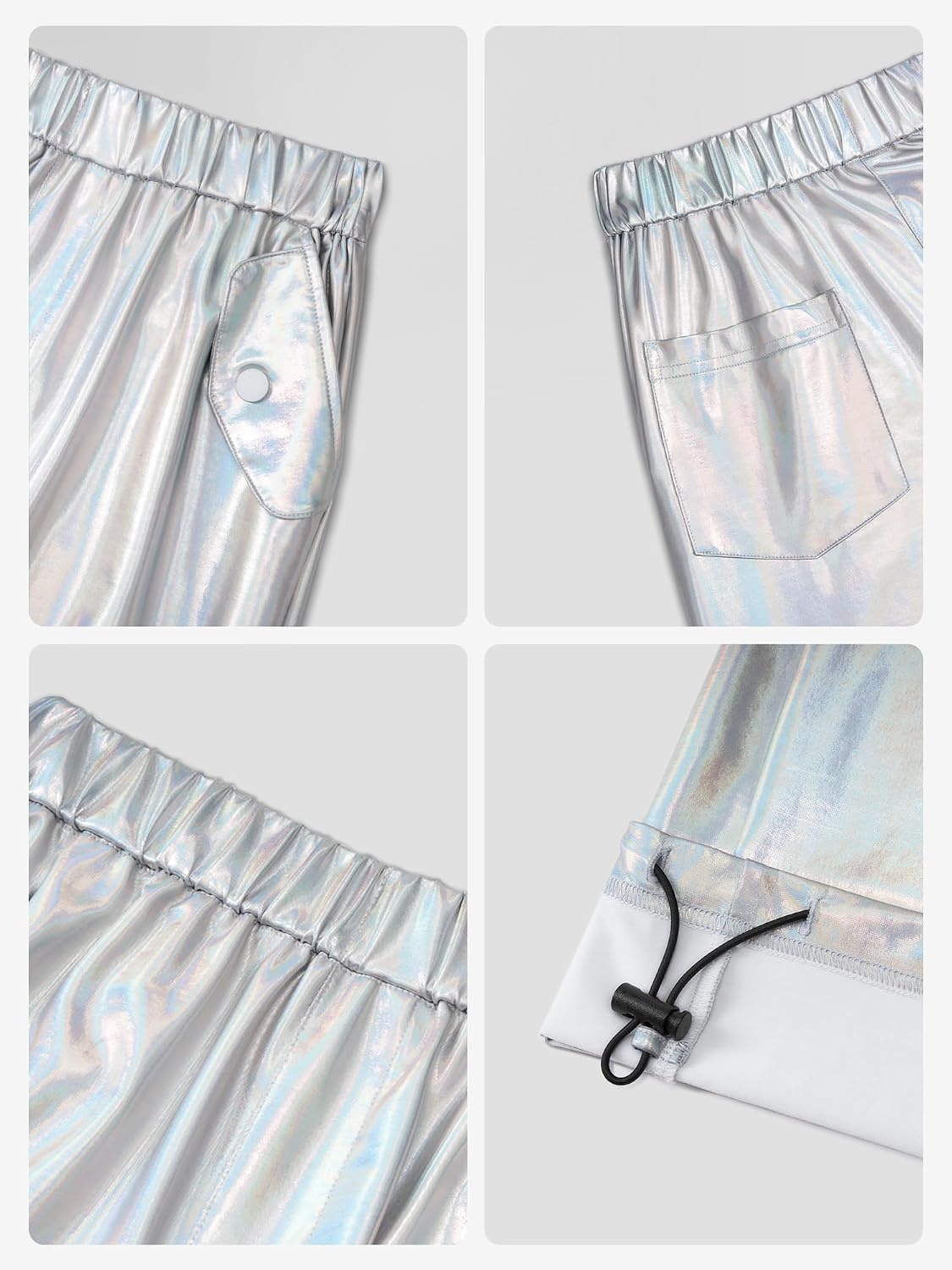 Stelle Girls Metallic Hip Hop Pants Shiny Cargo Joggers Pant(Holograph Silver)
