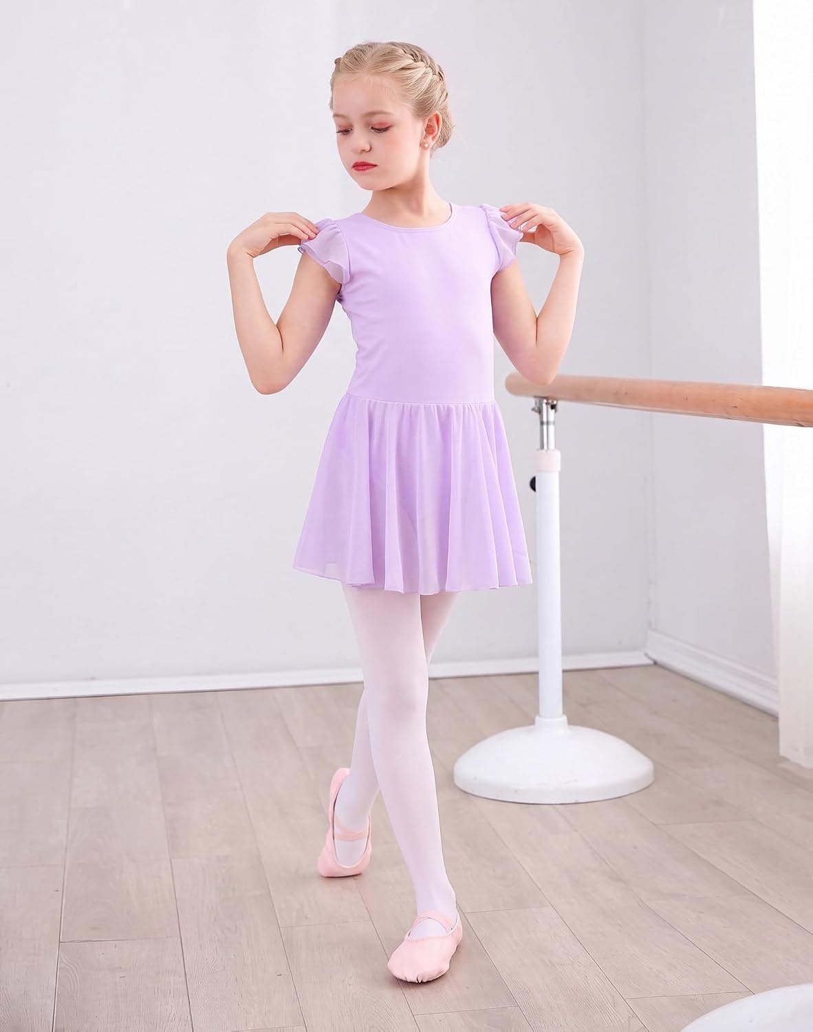 Stelle Ballet Leotards for Girls Dance Leotard with Skirt Kids Dance Dress(2-lavender)