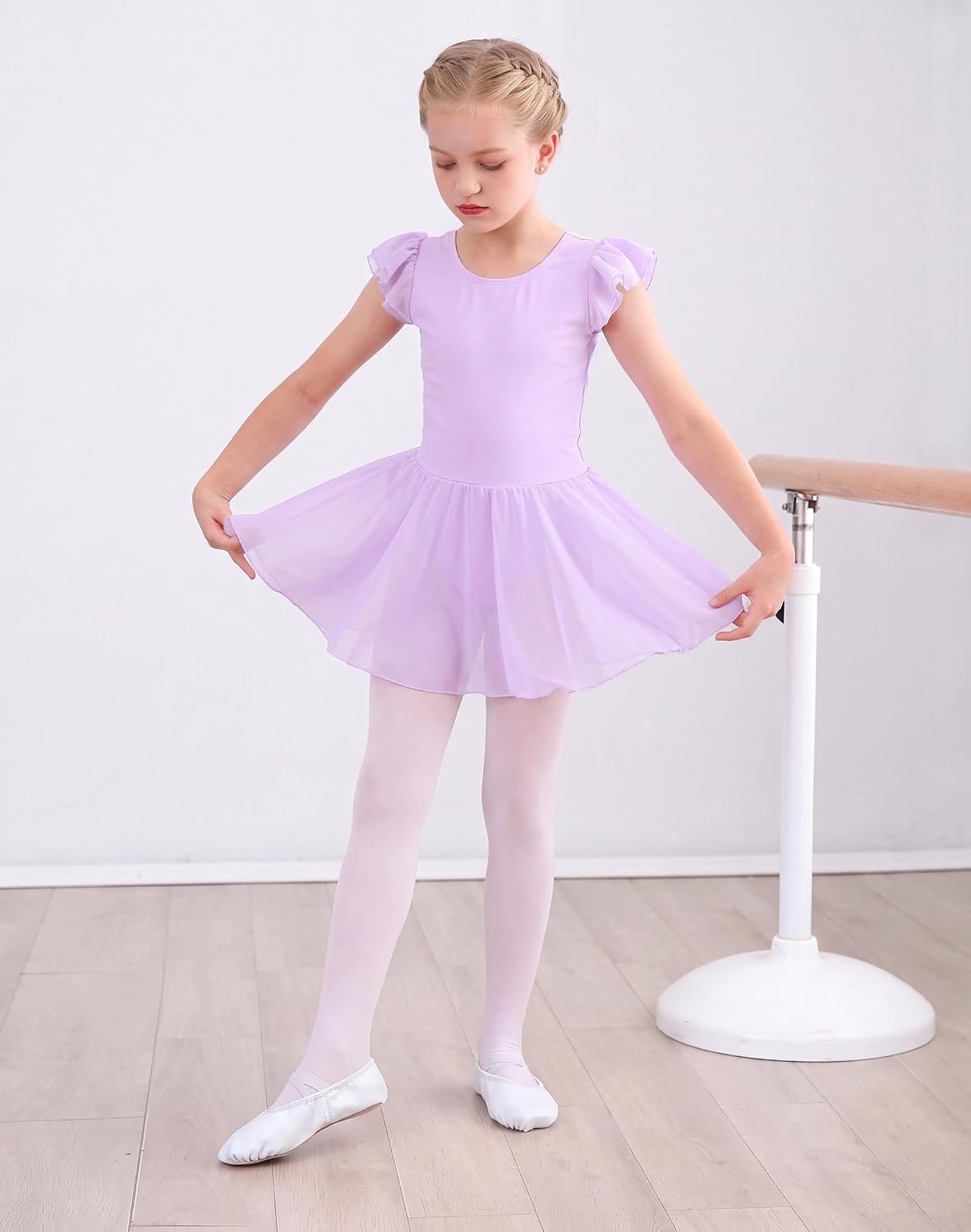 Stelle Ballet Leotards for Girls Dance Leotard with Skirt Kids Dance Dress(2-lavender)
