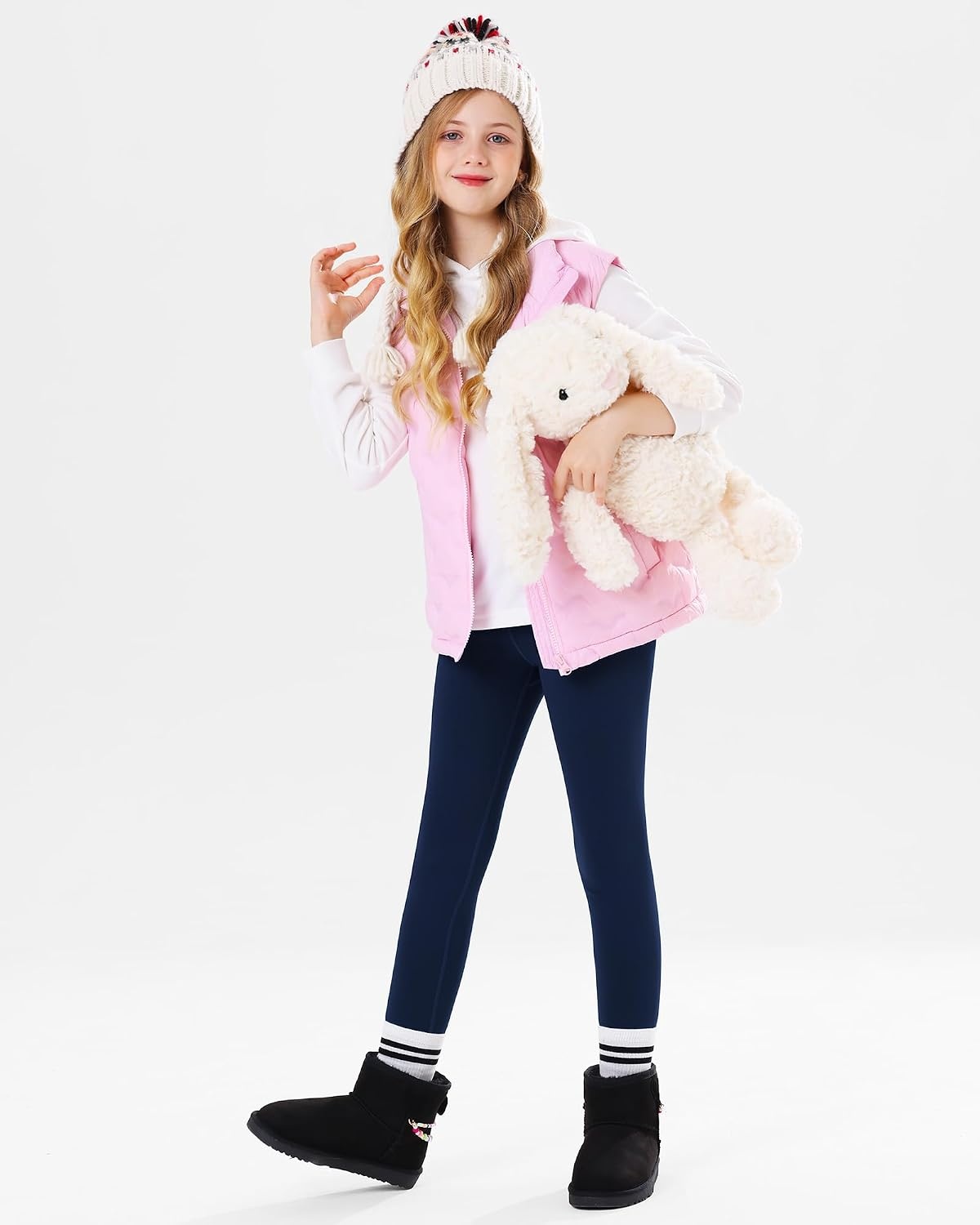 Stelle Girls Fleece Lined Leggings with Hidden Pocket High Waisted 2 Packs(A2-navy)