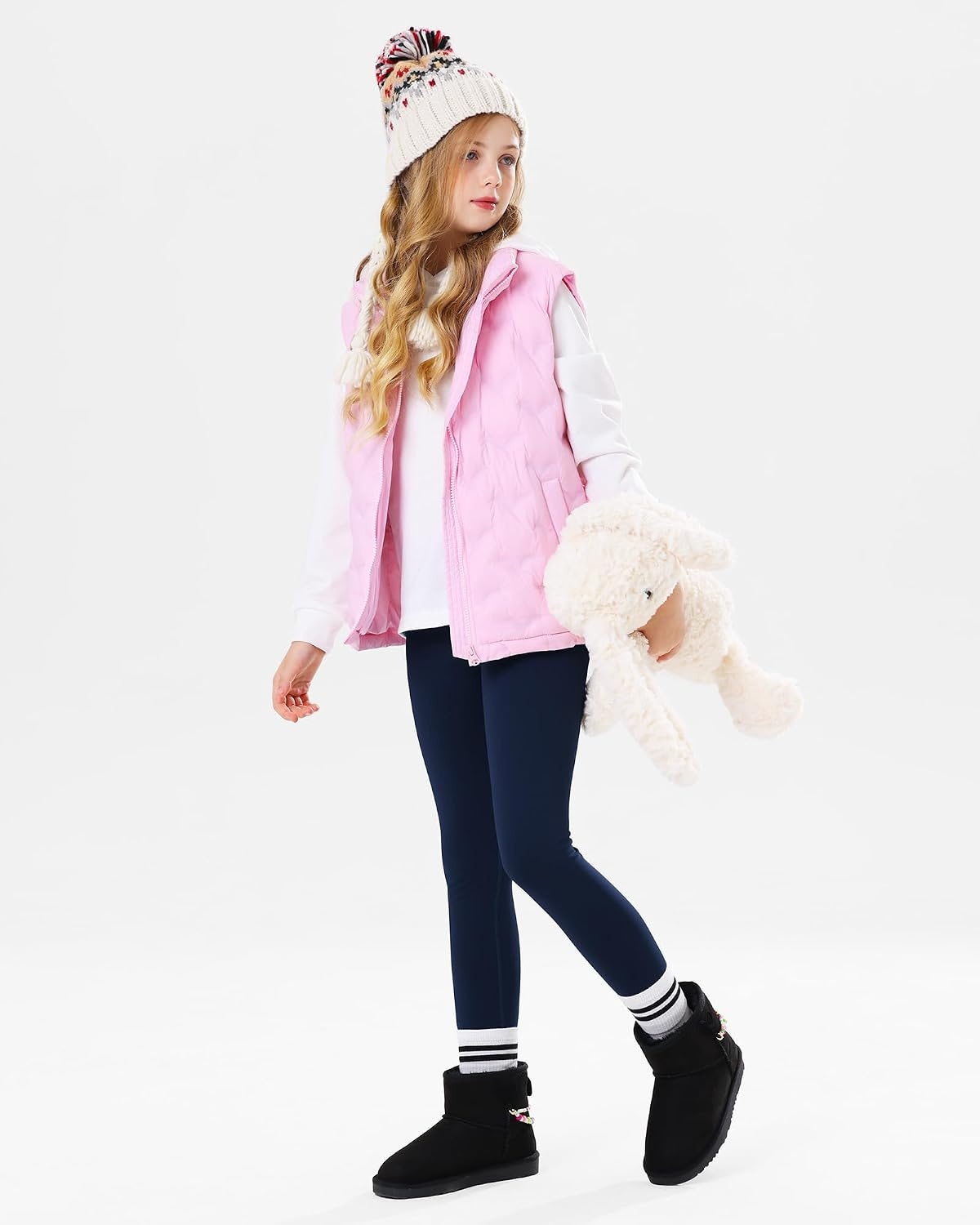 Stelle Girls Fleece Lined Leggings with Hidden Pocket High Waisted 2 Packs(A2-navy)
