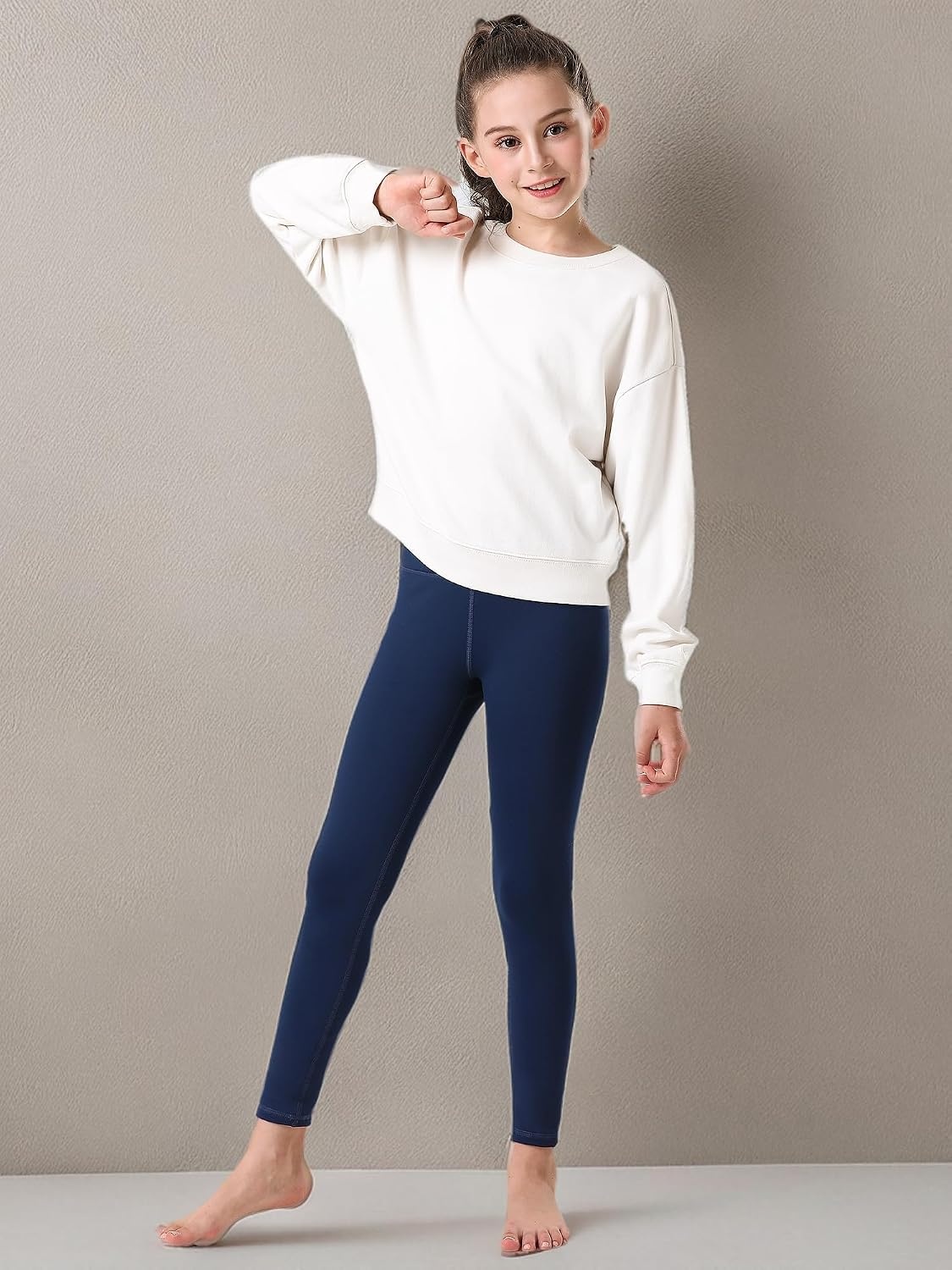 Stelle Girls Fleece Lined Leggings with Hidden Pocket High Waisted 2 Packs(A2-navy)