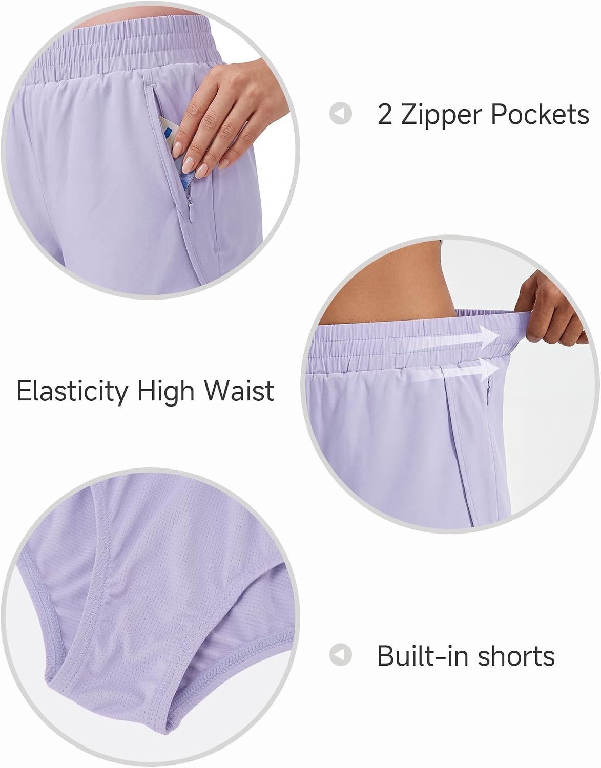 Stelle Girl’s Athletic Shorts with Zipper Pockets Elastic Waist Running Short Basketball Volleyball Soccer Shorts for Teen(Lavender)