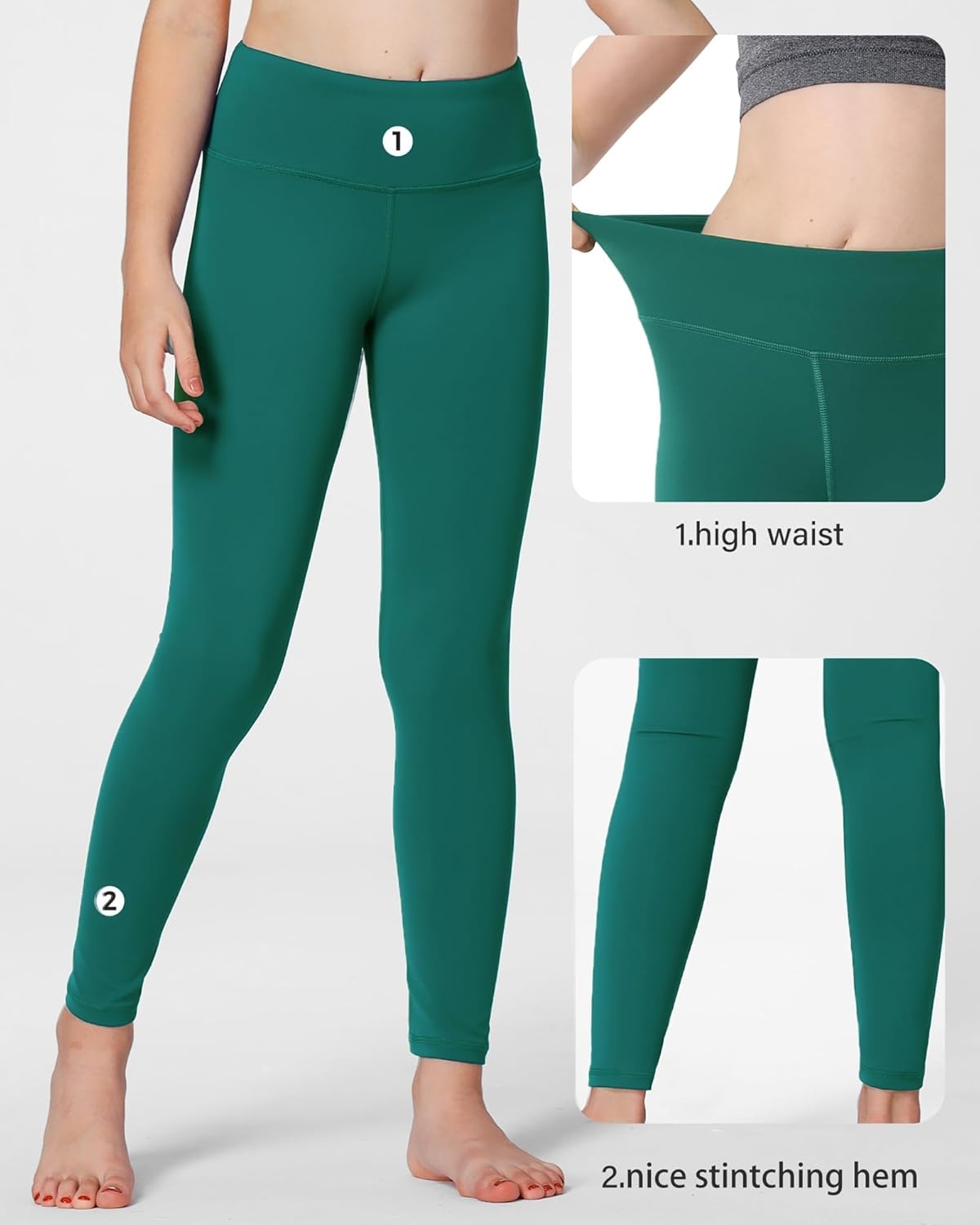 Stelle Girls Athletic Leggings Kids Dance Workout Running Yoga Pants with Hidden Pocket(Teal)
