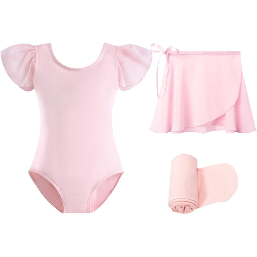 Stelle Girls Ballet Leotards Toddler Dance Combo with Skirt and Tights(3-ballet Pink (Ruffle Sleeve))