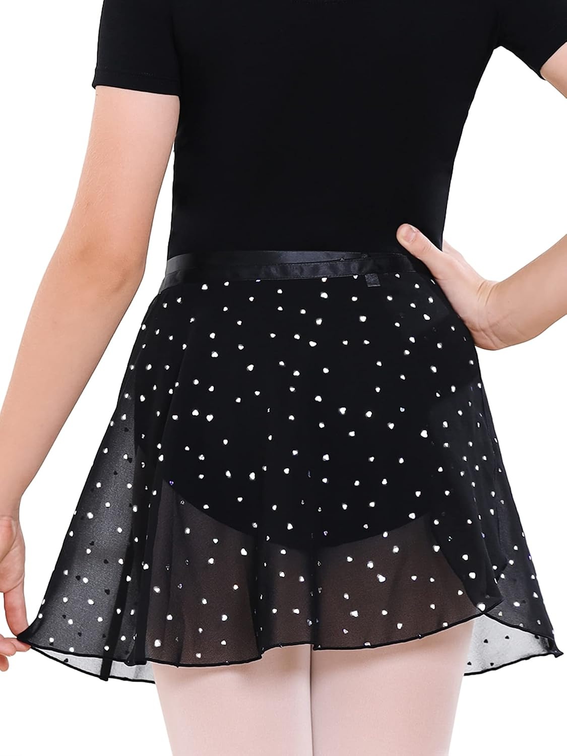 Stelle Ballet Skirts for Girls Toddler Dance Skirt Chiffon Kids Ballet Wrap Skirts(04-black Shiny Skirt (Ad Tie))