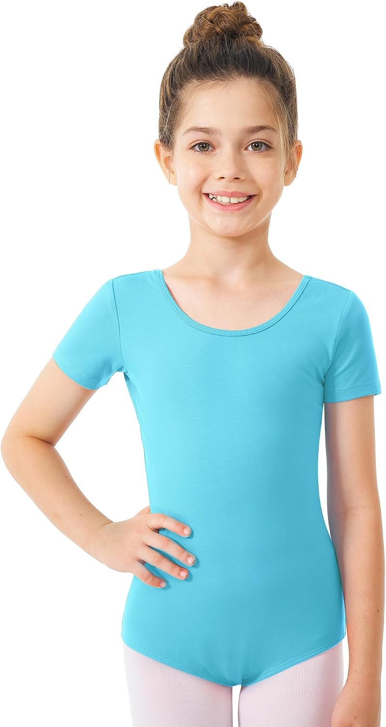 Stelle Girls Cotton Ballet Dance Leotard with Bow Back for Dance Class(1-pool Blue)