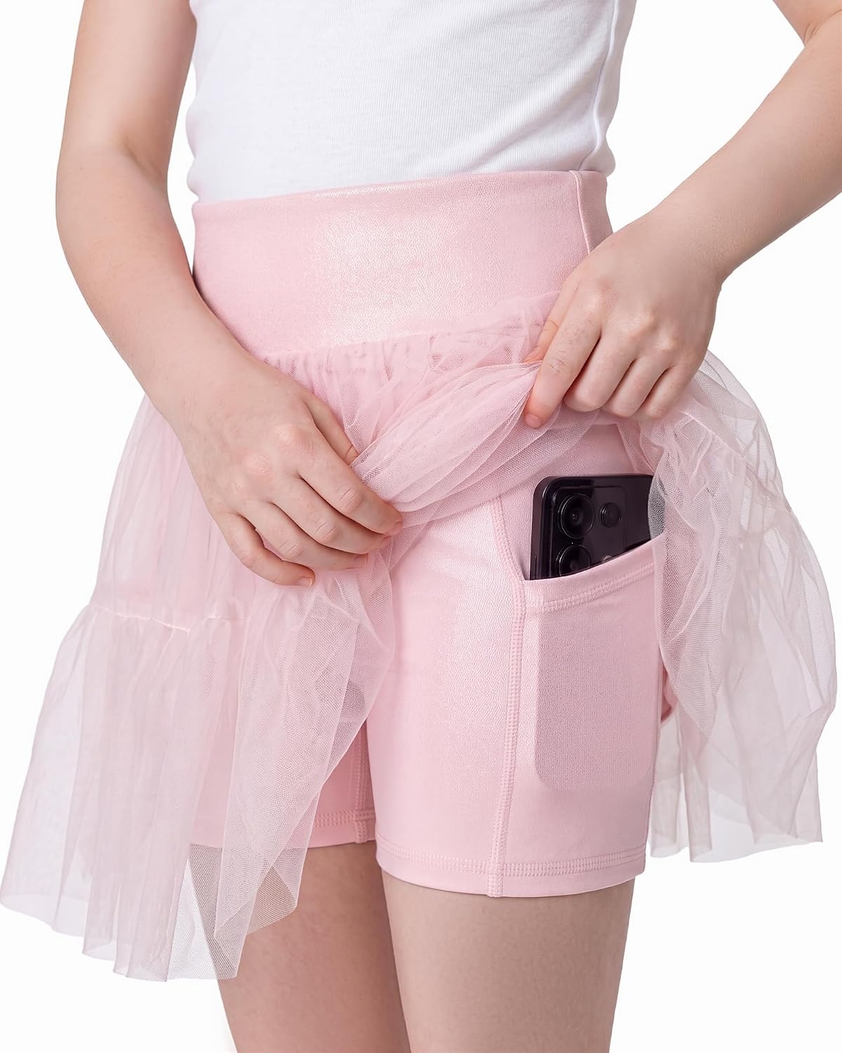 Stelle Girls Tutu Skirt with Metallic Short Tulle Ballet Dance Skort(Pink)