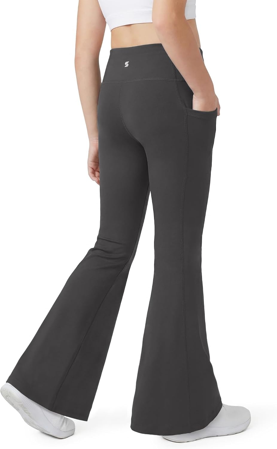 Stelle Girls Flare Leggings Bell Bottoms Yoga Pants with Pockets High Waisted Bootcut Dance Pants(Charcoal)