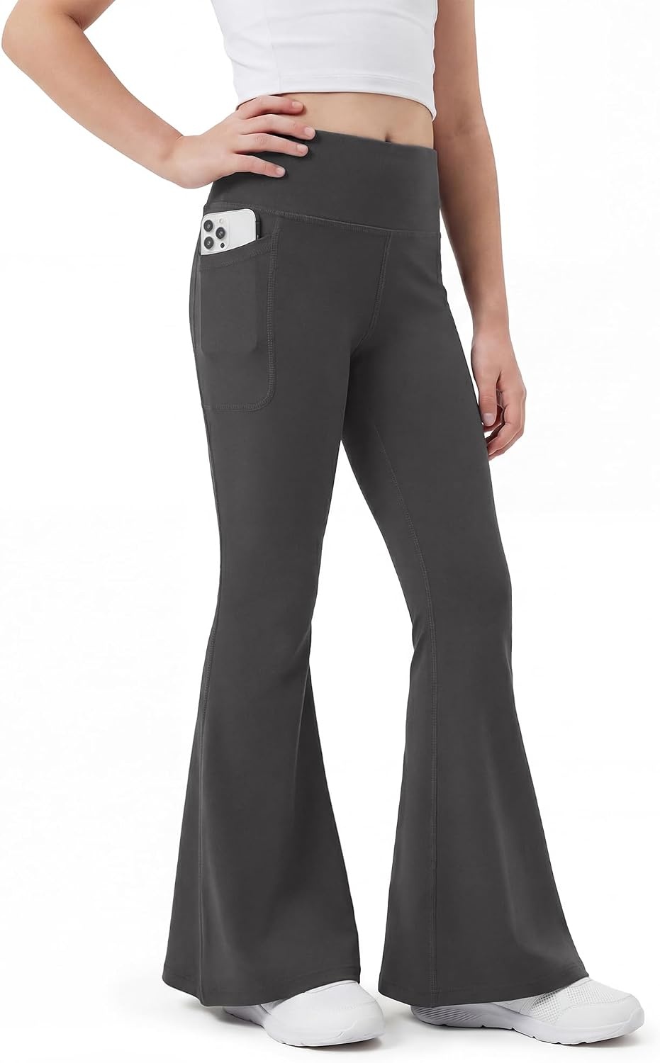 Stelle Girls Flare Leggings Bell Bottoms Yoga Pants with Pockets High Waisted Bootcut Dance Pants(Charcoal)