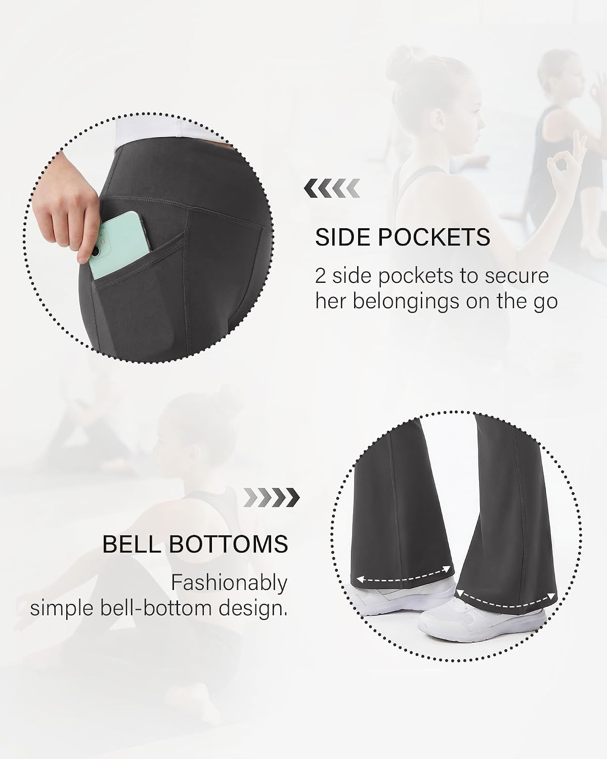 Stelle Girls Flare Leggings Bell Bottoms Yoga Pants with Pockets High Waisted Bootcut Dance Pants(Charcoal)