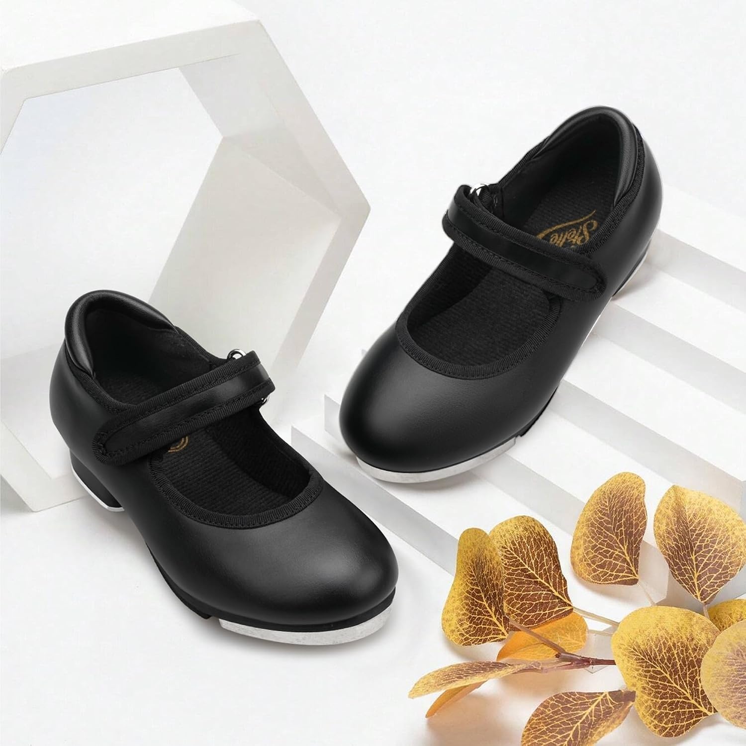 Stelle Tap Shoes for Girls Toddler Boys PU Leather Dance Shoes(Toddler/Little Kid/Big Kid)(Black Matte)