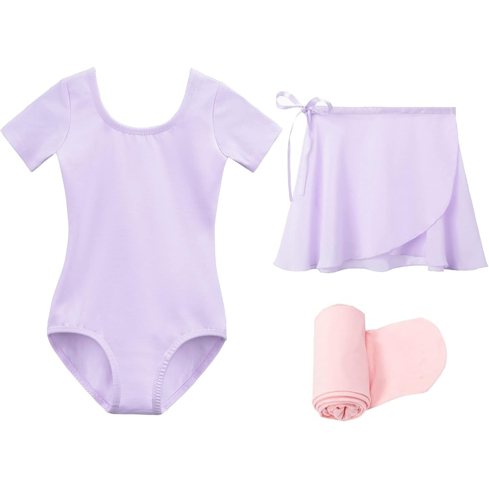 Stelle Girls Ballet Leotards Toddler Dance Combo with Skirt and Tights(1-purple)