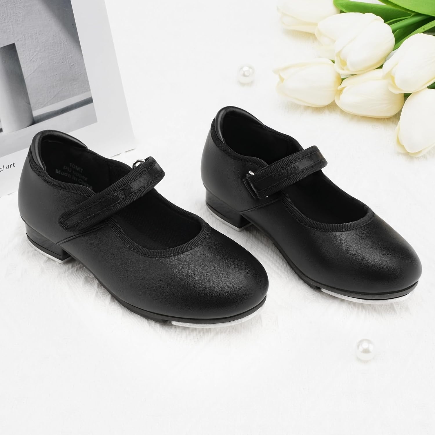 Stelle Tap Shoes for Toddler Girls PU Unisex Tap Dance Shoes | Rounded toe, Padded heel collar, Clear tap sound, Cushioned insole, Non-slip outsole, Lightweight design(B-black Pu)