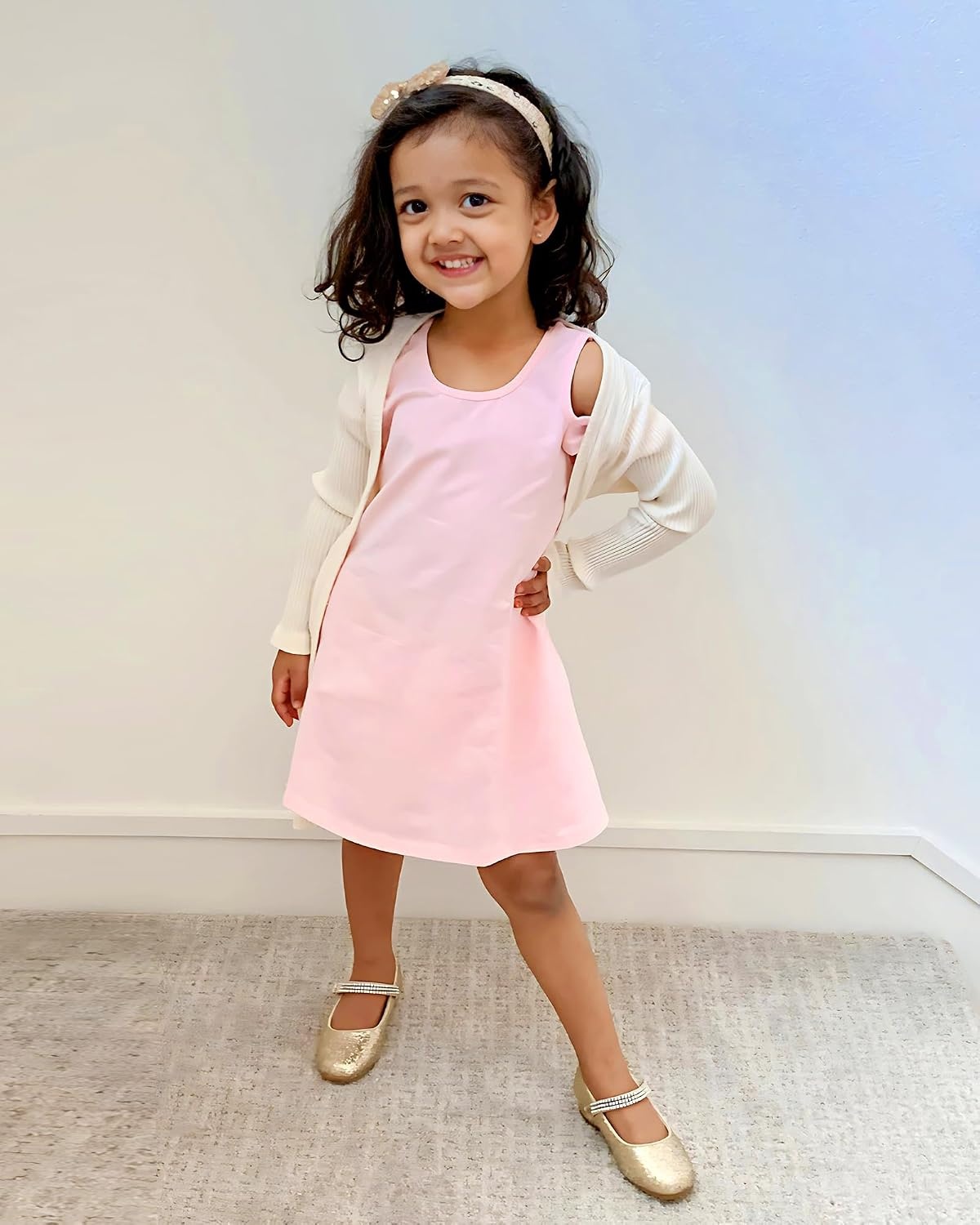Stelle Girls Cotton Short Sleeve Twirl Skater Dress 3T-12Y | Twirl-Friendly Skirt, A Line,Criss Cross Back,Dress for School,Dance,Playwear,Casual,Active,Soft Stretch Breathable Comfy(Cd001-pink-cold Shoulder)