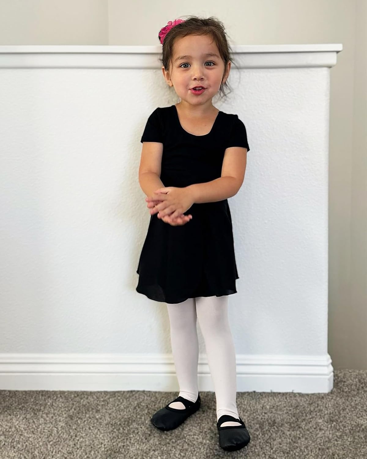 Stelle Girls Cotton Ballet Dance Leotard with Bow Back for Dance Class(1-black)