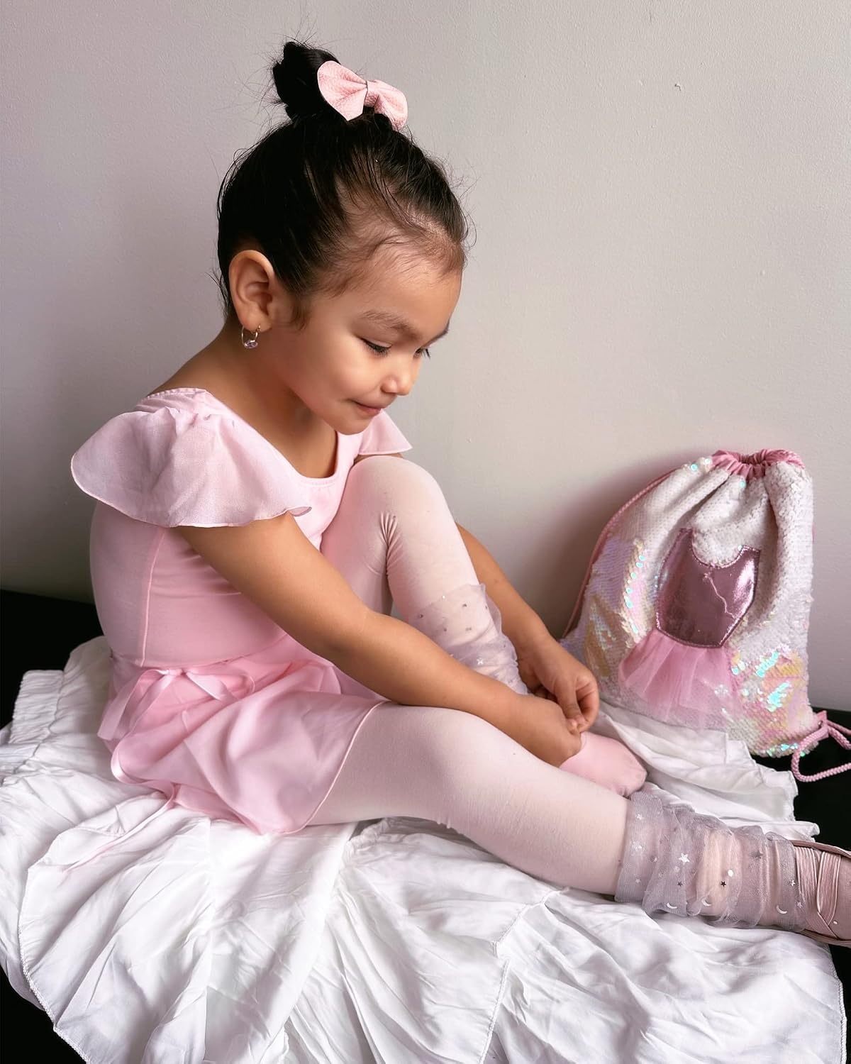 Stelle Girls Ballet Leotards Toddler Dance Combo with Skirt and Tights | Crew neck, Removable ballet skirt, Durable footed tights, Fully lined front, High elasticity & durable, Breathable(3-ballet Pink (Ruffle Sleeve))
