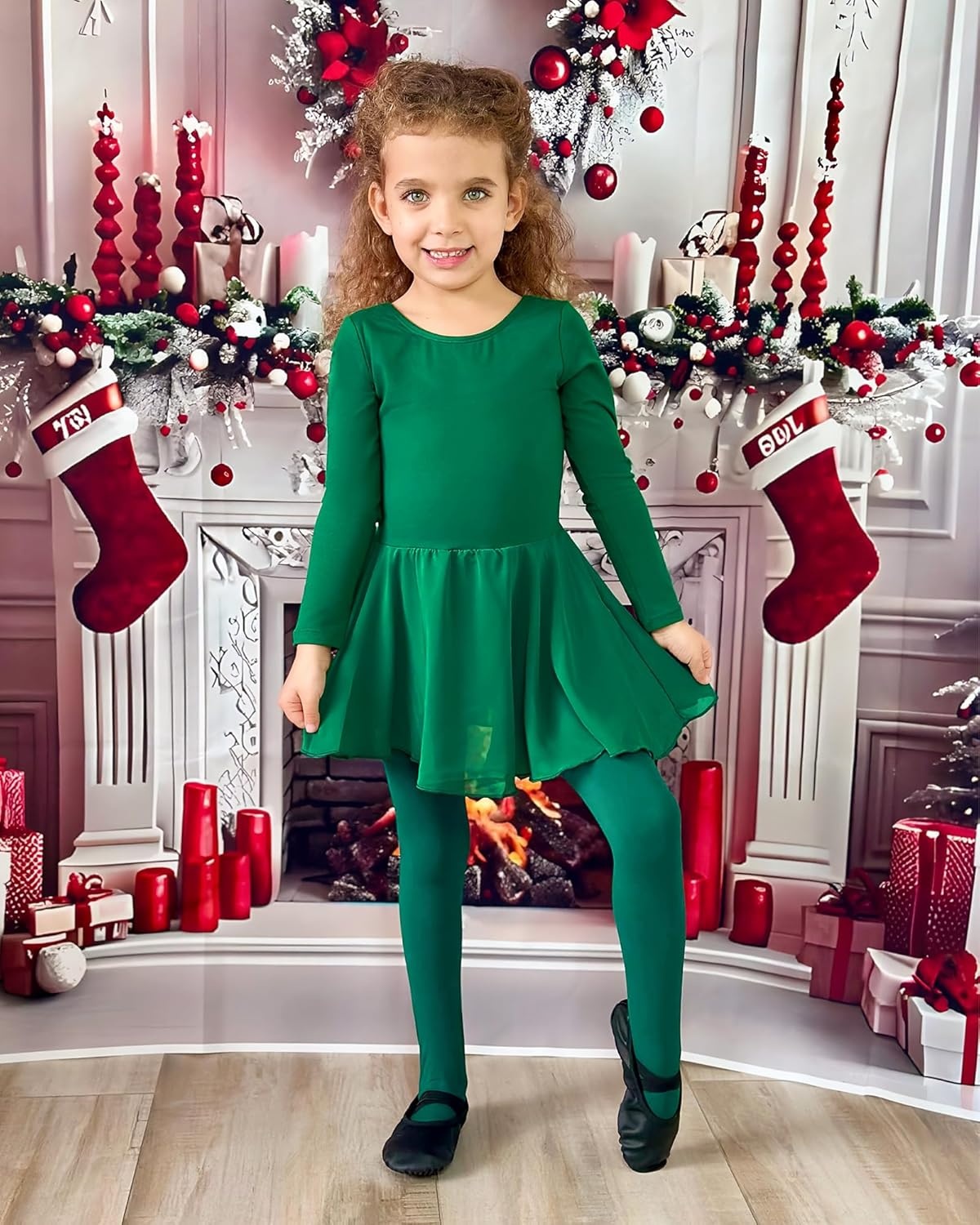 Stelle Ballet Leotards for Girls Long Sleeve Toddler Dance Leotard Outfits with Skirt Classic(Little/Big Kid)(Green)