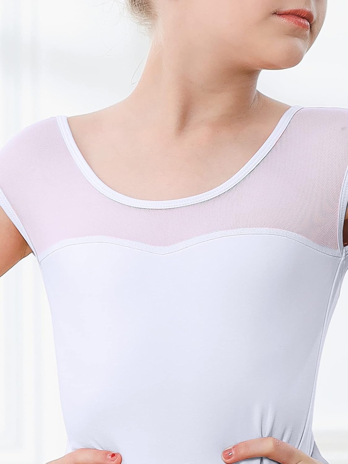 Stelle Girls Ballet Leotards Cotton Mesh Cap Sleeve for Dance Class | Breathable cotton, Mesh shoulders, Inner lining, Ballet, Dance, Gymnastics, Toddler, Little Big Kids, Performance, Ballerina(White (Mesh Cap Sleeves))