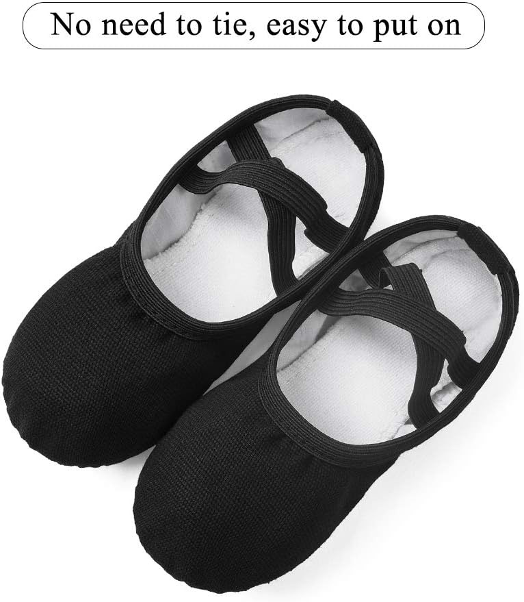 Stelle Canvas Ballet Shoes Toddler Girls Ballet Slippers No-Tie Boys Dance Shoes(Black)