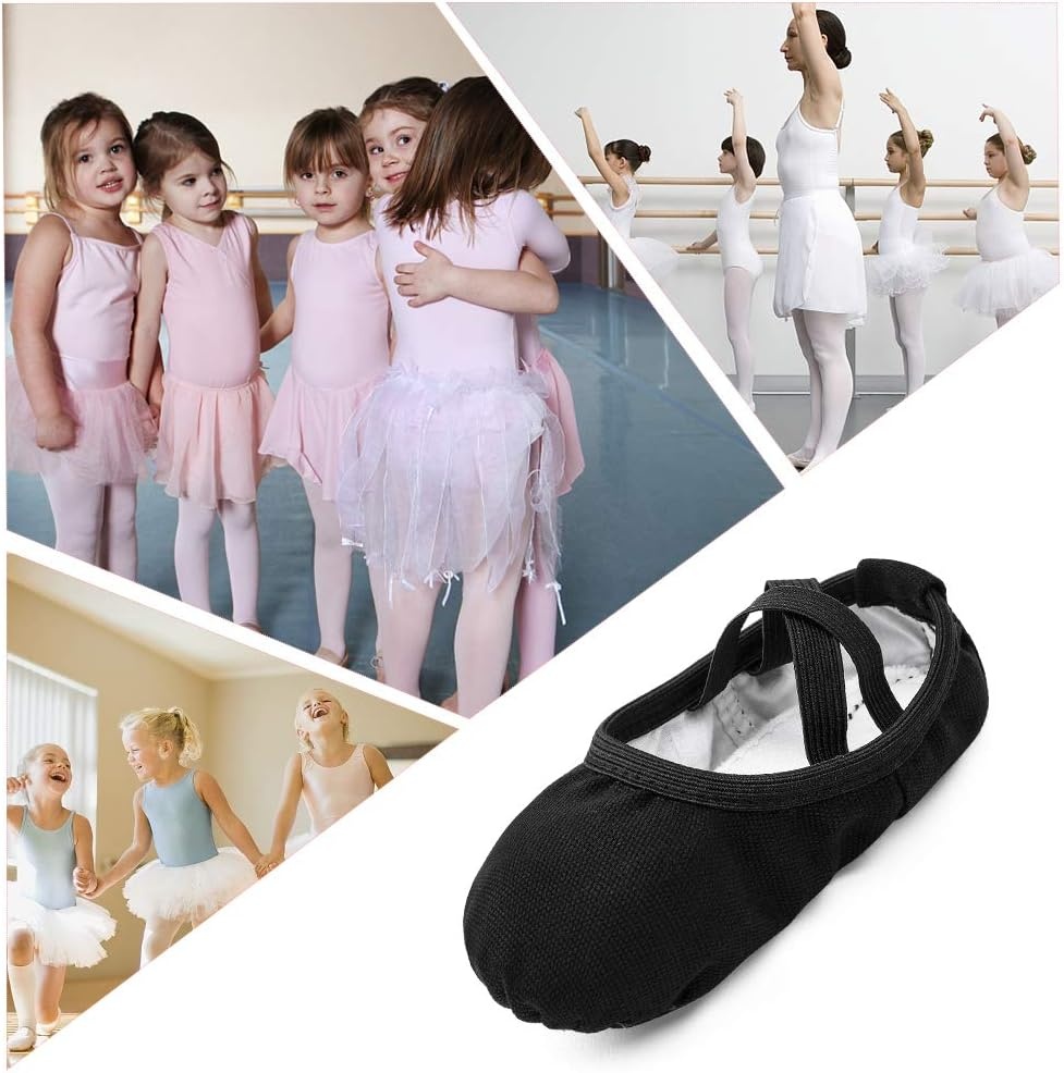 Stelle Canvas Ballet Shoes Toddler Girls Ballet Slippers No-Tie Boys Dance Shoes(Black)