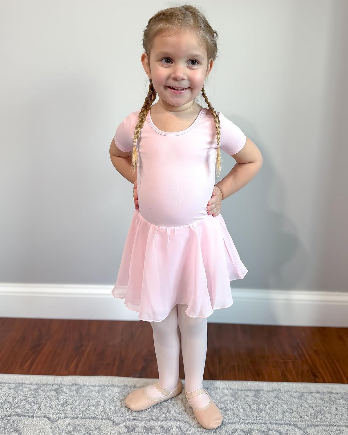 Stelle Ballet Leotards for Girls Toddler Ballet Outfit Dance Leotard Dress | Ballerina Outfit Dress, Criss-Cross & Bow Back, Soft Stretch Fabric, Short Sleeve, Dance Recital, Gymnastics, Performance(Style 2-ballet Pink (Bow Back))