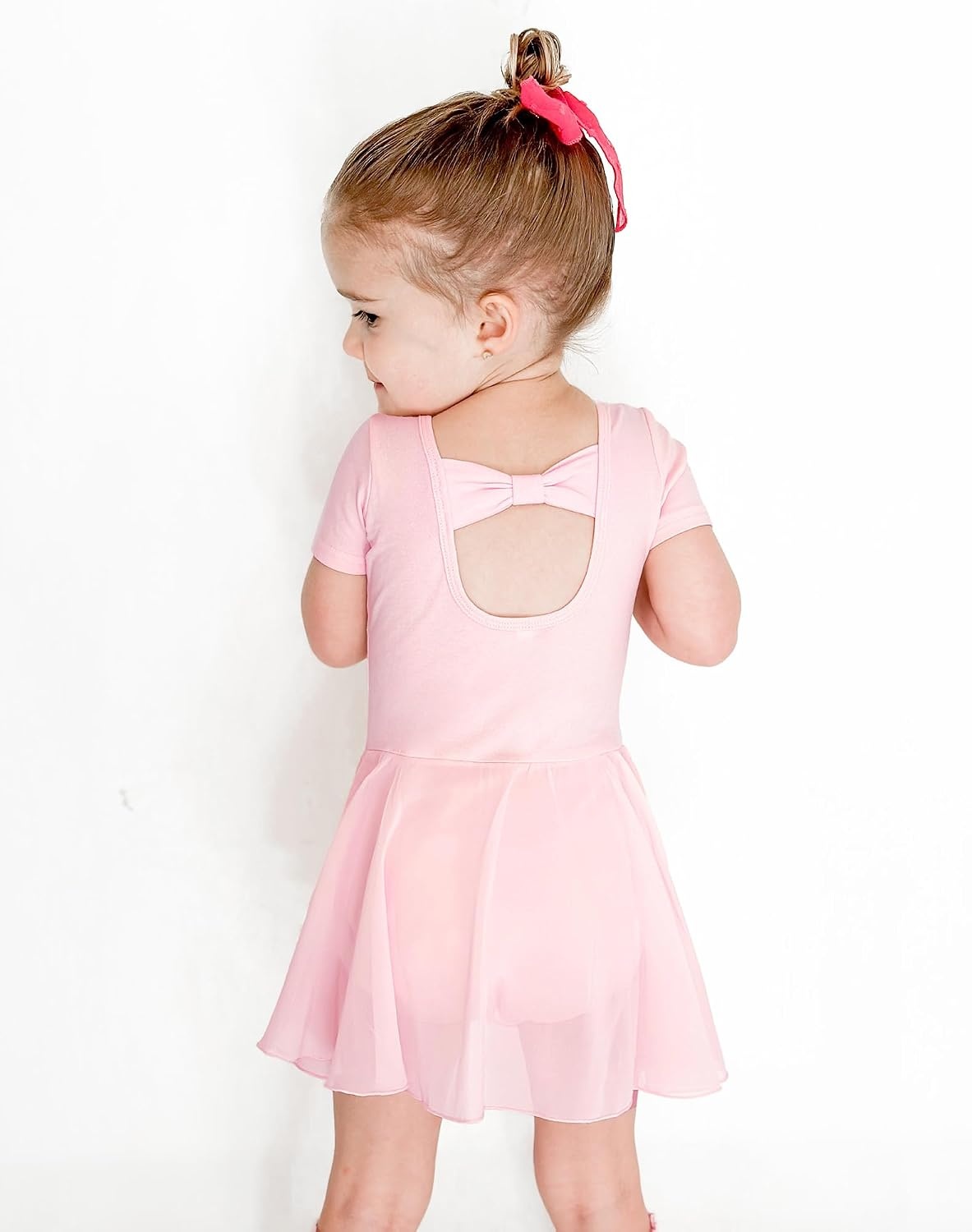 Stelle Ballet Leotards for Girls Toddler Ballet Outfit Dance Leotard Dress | Ballerina Outfit Dress, Criss-Cross & Bow Back, Soft Stretch Fabric, Short Sleeve, Dance Recital, Gymnastics, Performance(Style 2-ballet Pink (Bow Back))