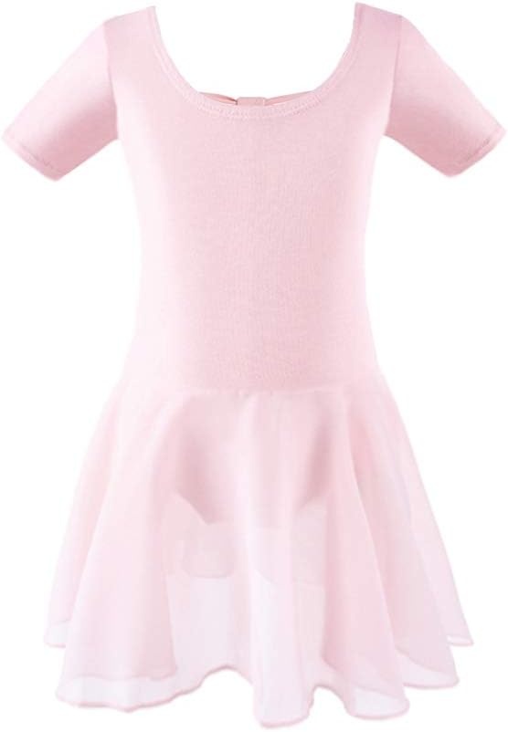 Stelle Ballet Leotards for Girls Toddler Ballet Outfit Dance Leotard Dress | Ballerina Outfit Dress, Criss-Cross & Bow Back, Soft Stretch Fabric, Short Sleeve, Dance Recital, Gymnastics, Performance(Style 2-ballet Pink (Bow Back))