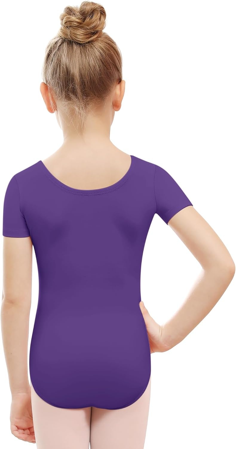 Stelle Leotards for Girls Ballet Scoop Neck Short Sleeve Leotard Gymnastics Dance Unitards(Purple)
