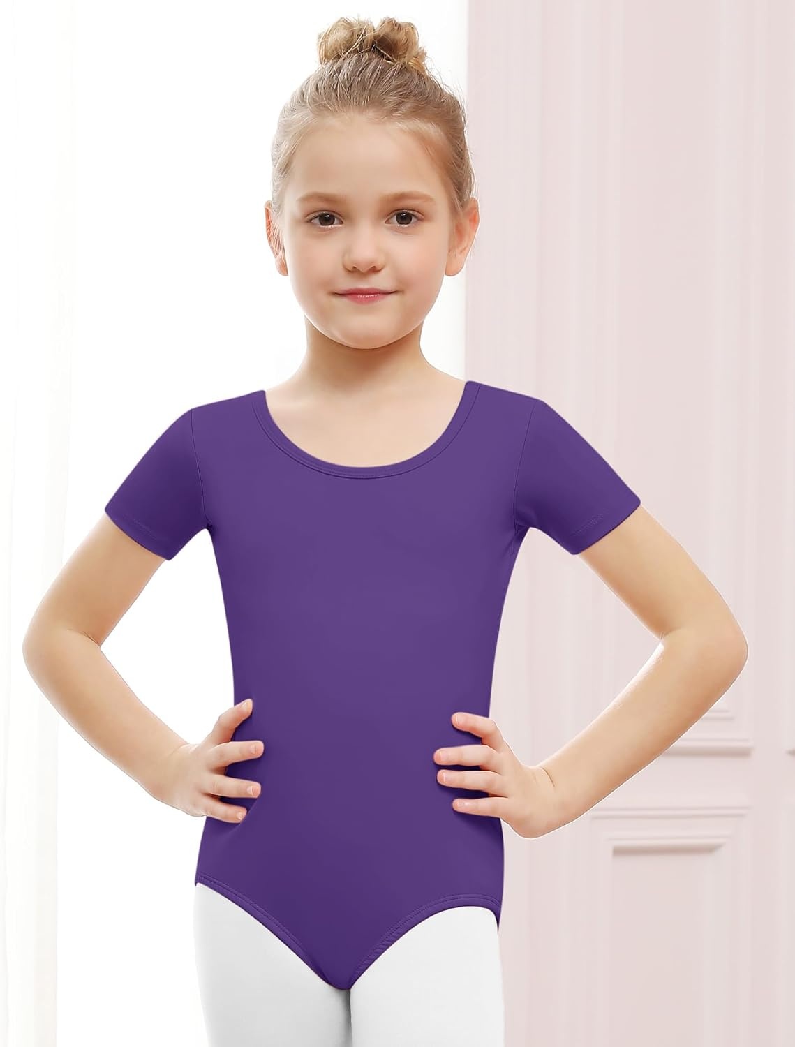 Stelle Ballet Leotards for Girls Short Sleeve Gymnastics Dance Outfit 2-16Y | Scoop neckline, Stretch fabric, Comfortable fit, Skin-friendly, Gymnastics & Ballet, Toddler dancewear, Kids bodysuit(Purple)