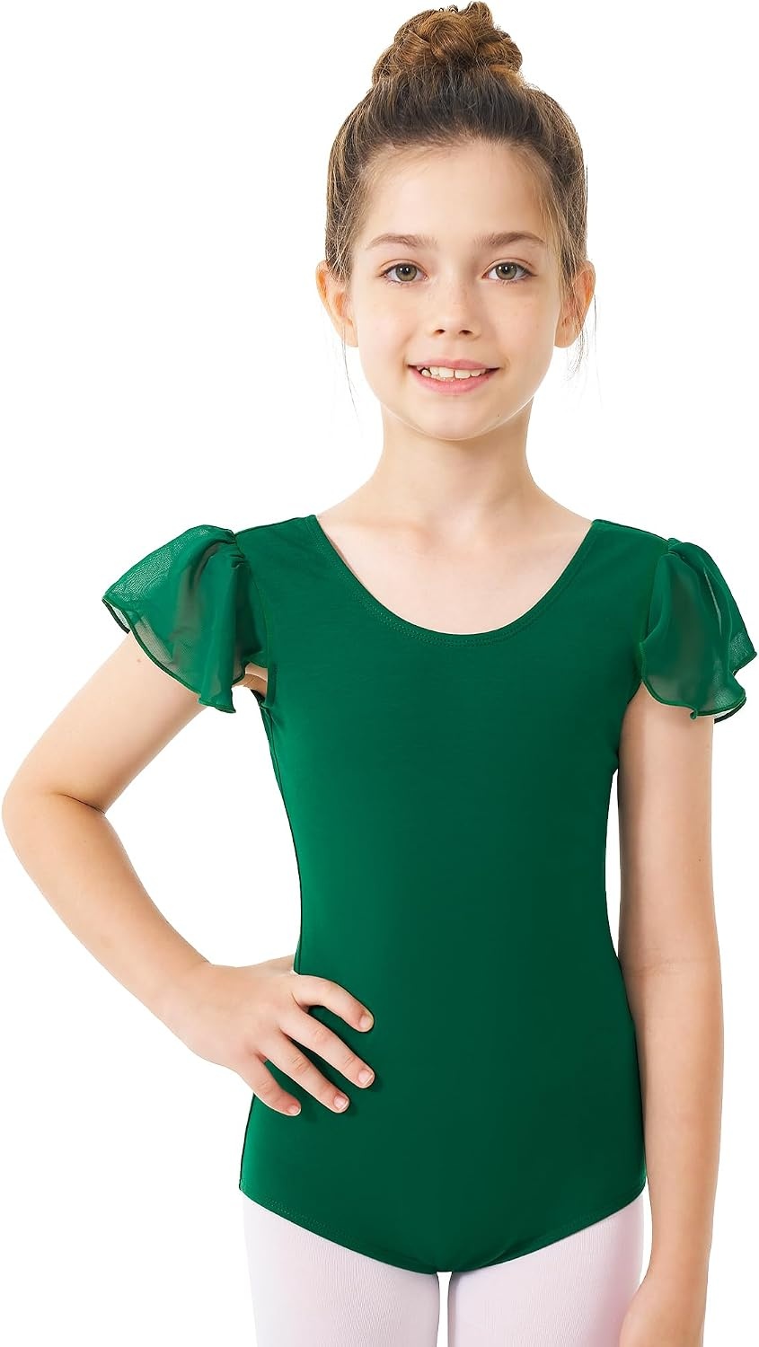 Stelle Girls Ballet Leotard Ruffle Short Sleeve for Dance Gymnastics | Scoop neckline, Soft stretch fabric, Breathable comfort, Leotard for girls, Ballet class, Gymnastics, Dance recital(Green)