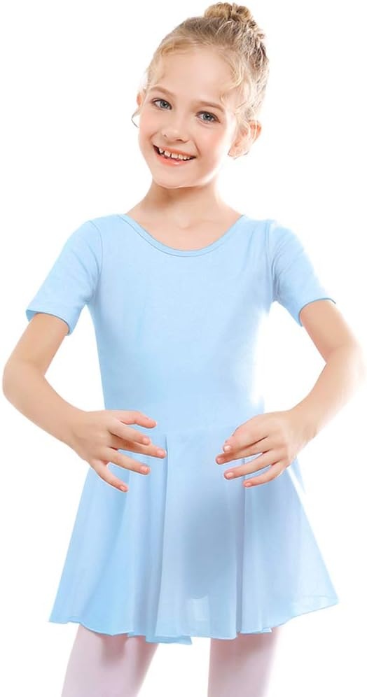 Stelle Ballet Leotards for Girls Toddler Ballet Outfit Dance Leotard Dress | Ballerina Outfit Dress, Criss-Cross & Bow Back, Soft Stretch Fabric, Short Sleeve, Dance Recital, Gymnastics, Performance(Style 1-blue(cross Back))