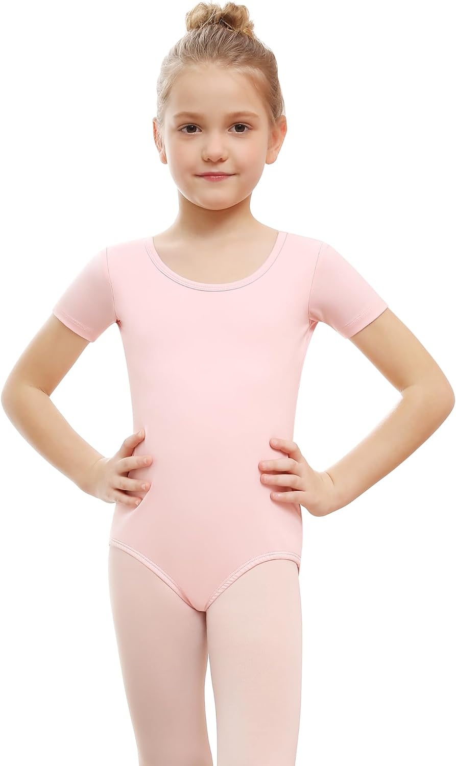 Stelle Ballet Leotards for Girls Short Sleeve Gymnastics Dance Outfit 2-16Y(Ballet Pink)