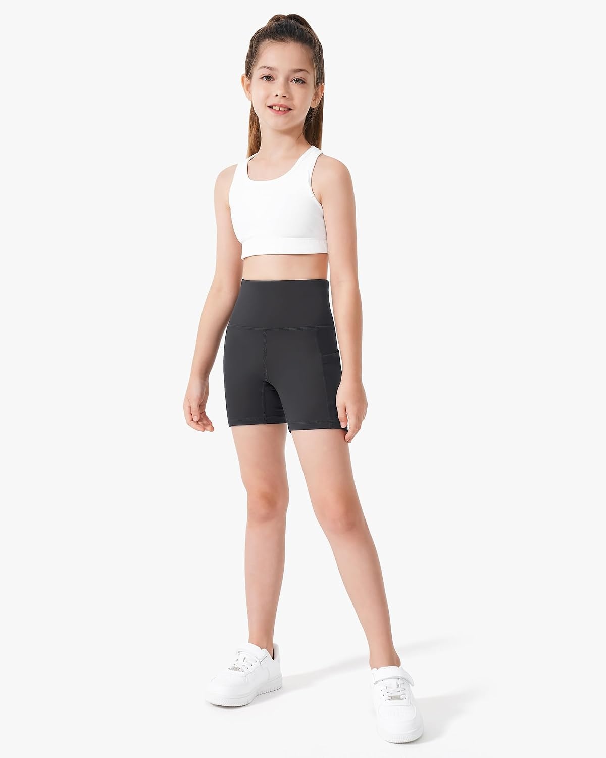 Stelle Girls 3″/4″/8″ Bike Volleyball Shorts with Pockets Youth Athletic Yoga Dance Gymnastics Compression(Charcoal)
