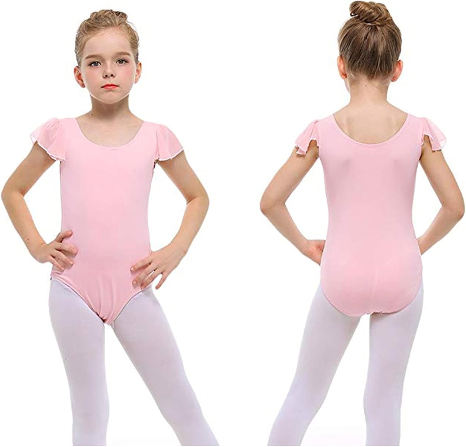 Stelle Girls Leotards Black Ballet Dance Leotards Ruffle Short Sleeve Gymnastics Outfits(Toddler/Little Kid/Big Kid)(Ballet Pink)