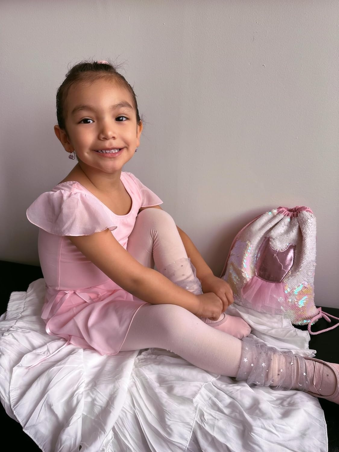 Stelle Girls Leotards Black Ballet Dance Leotards Ruffle Short Sleeve Gymnastics Outfits(Toddler/Little Kid/Big Kid)(Ballet Pink)