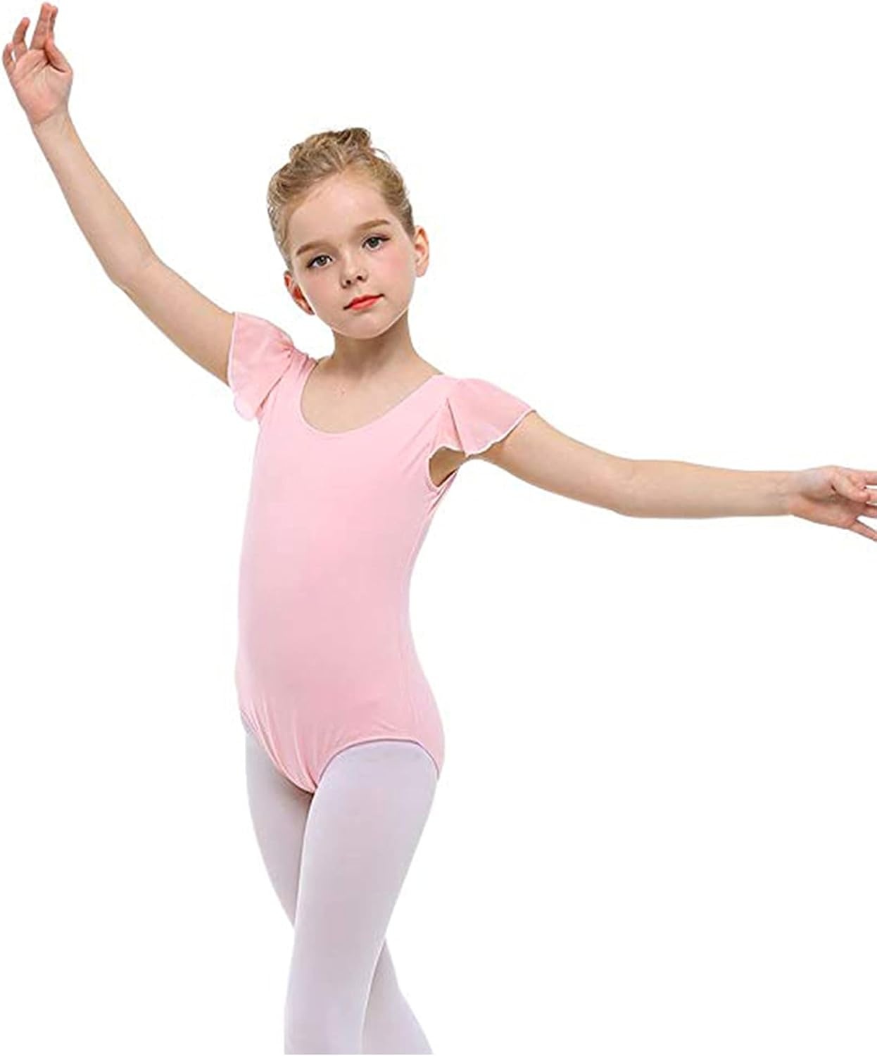 Stelle Girls Leotards Black Ballet Dance Leotards Ruffle Short Sleeve Gymnastics Outfits(Toddler/Little Kid/Big Kid)(Ballet Pink)