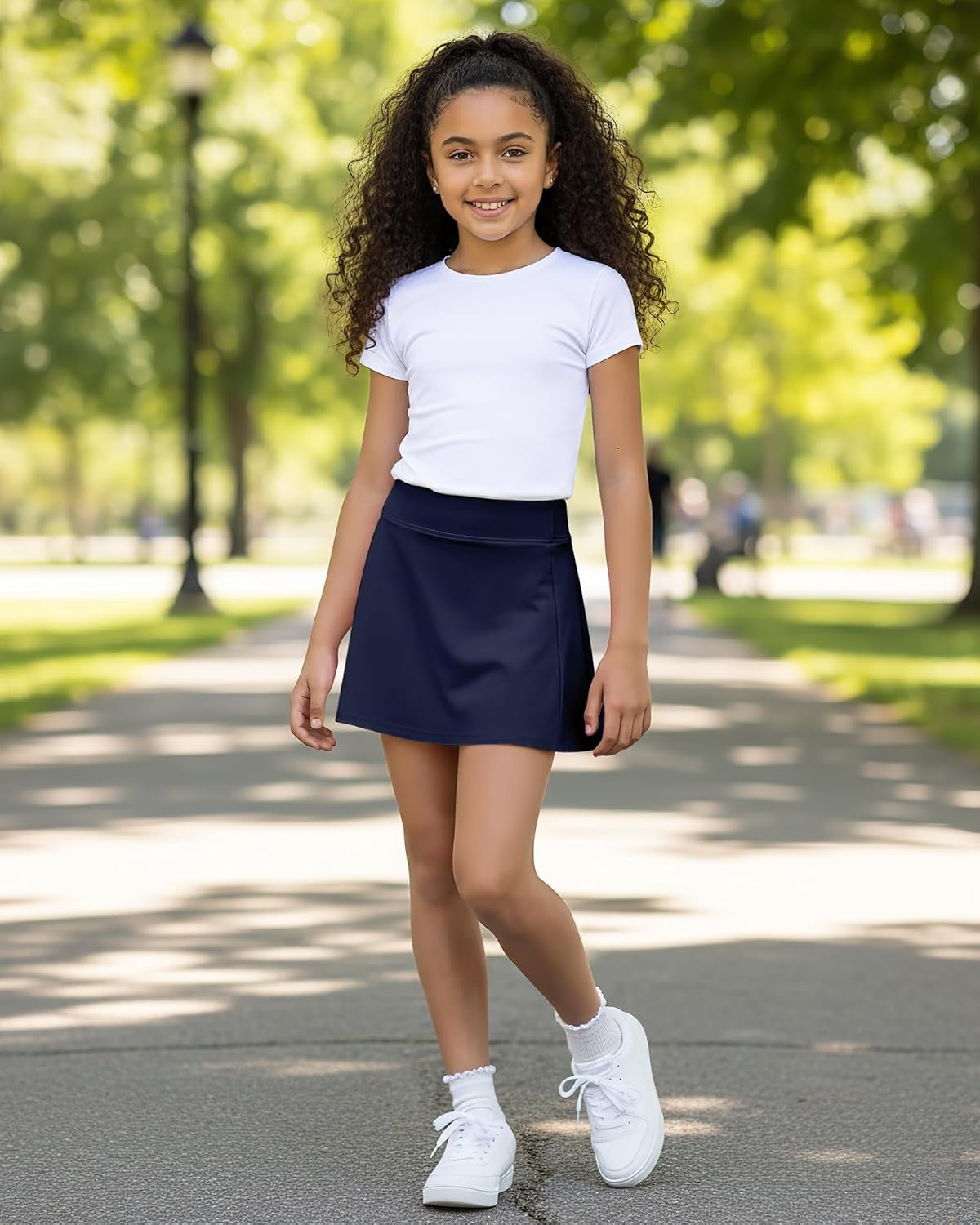Stelle Girls A-Line Tennis Skort with Built-in Shorts for Sports Play | Lightweight fabric, Elastic waistband, Free movement, Tennis, Golf, Pickleball, School activities(Navy)