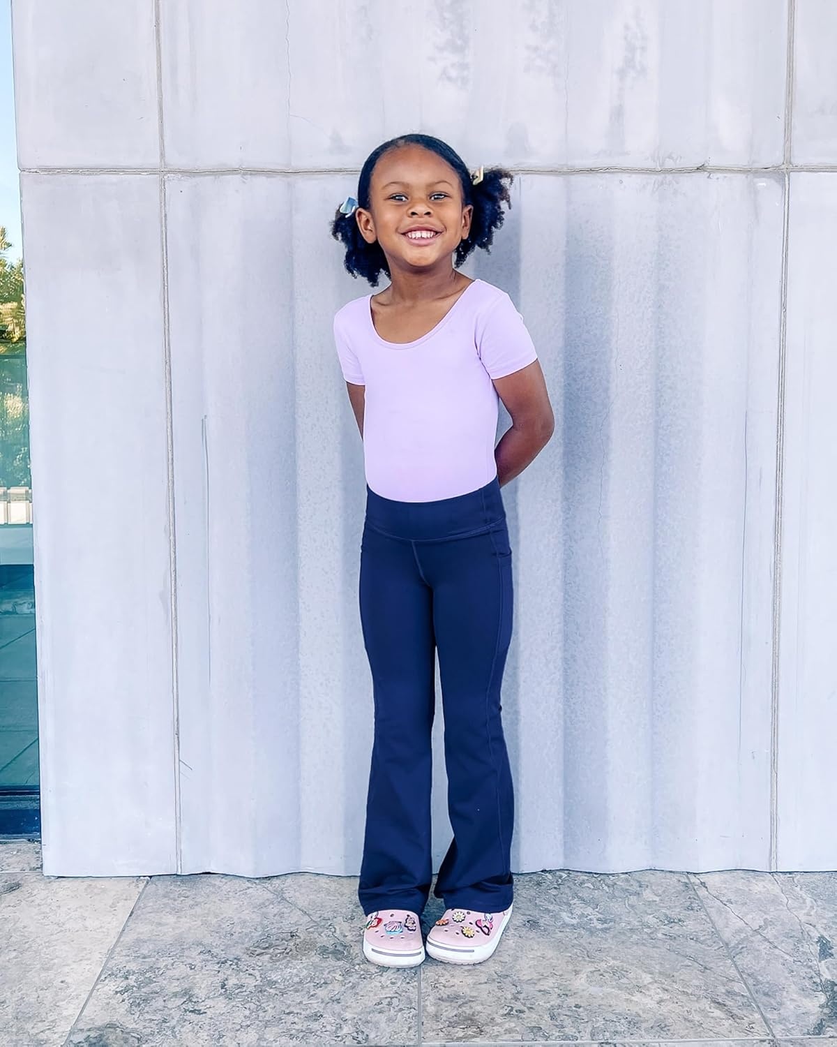 Stelle Girl’s Flare Leggings with Pockets High Waisted Bootcut Yoga Pants Kids Dance Bell Bottoms Leggings(03-b3-blue)