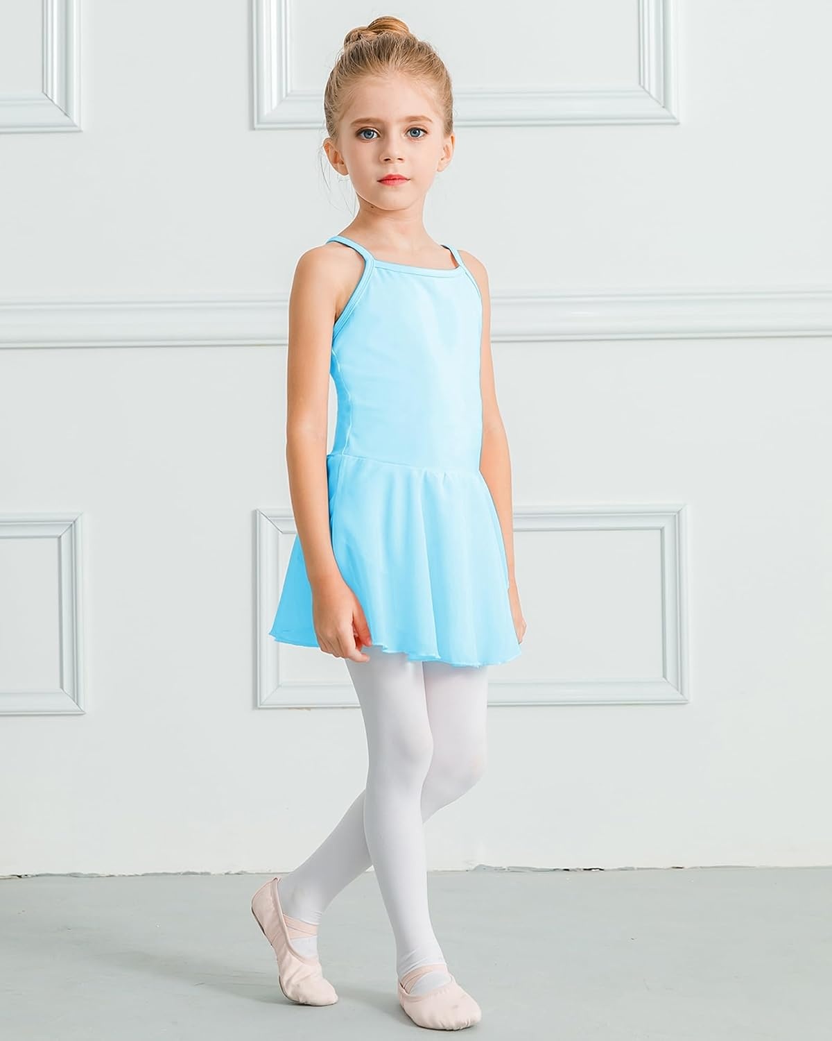 Stelle Toddler Ballet Outfit for Girls Sleeveless Gymnastics Dance Leotard | Camisole Leotards for Girls with Skirt, Spaghetti Strap, Soft Stretch Fabric, Dance Studio, Gymnastics, Outdoor Daily Wear(Style 1-pool Blue)