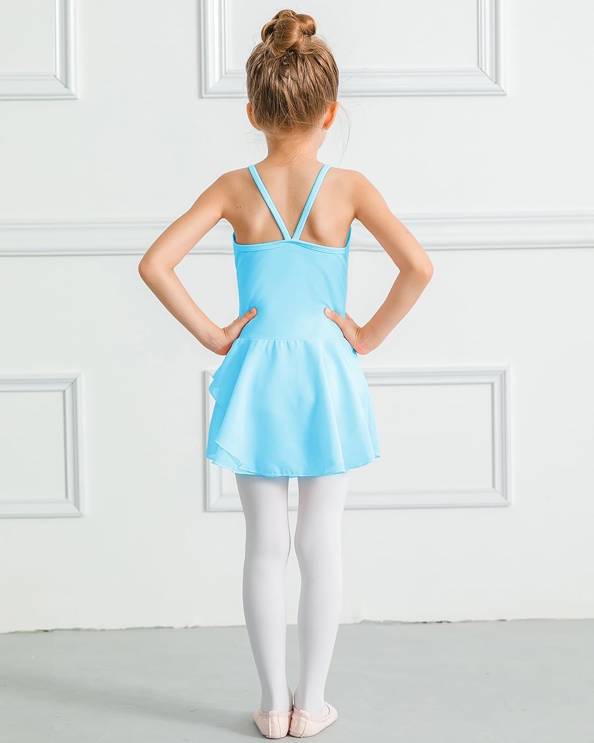 Stelle Toddler Ballet Outfit for Girls Sleeveless Gymnastics Dance Leotard | Camisole Leotards for Girls with Skirt, Spaghetti Strap, Soft Stretch Fabric, Dance Studio, Gymnastics, Outdoor Daily Wear(Style 1-pool Blue)
