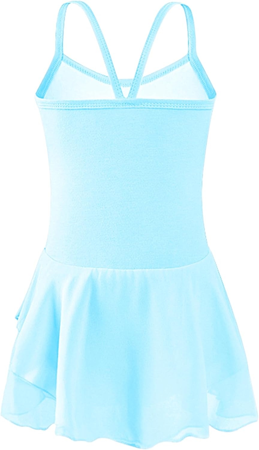 Stelle Toddler Ballet Outfit for Girls Sleeveless Gymnastics Dance Leotard | Camisole Leotards for Girls with Skirt, Spaghetti Strap, Soft Stretch Fabric, Dance Studio, Gymnastics, Outdoor Daily Wear(Style 1-pool Blue)