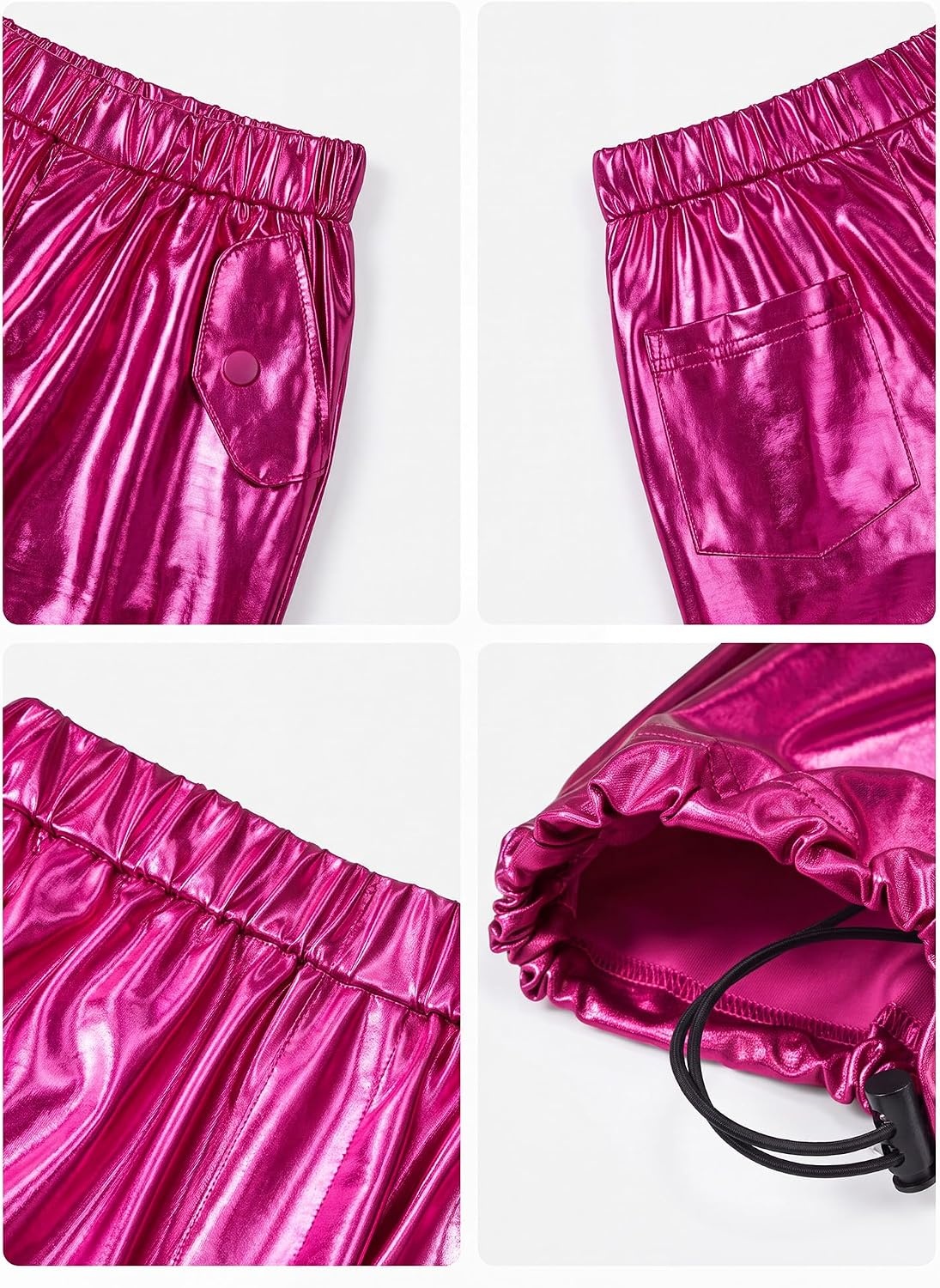 Stelle Girls Metallic Hip Hop Pants Shiny Cargo Joggers Pant(Metal Fuchsia)