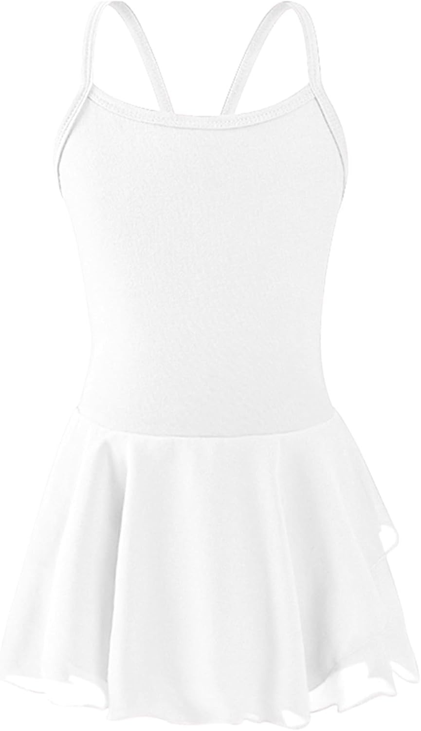 Stelle Toddler Ballet Outfit for Girls Sleeveless Gymnastics Dance Leotard | Camisole Leotards for Girls with Skirt, Spaghetti Strap, Soft Stretch Fabric, Dance Studio, Gymnastics, Outdoor Daily Wear(Style 1-white)