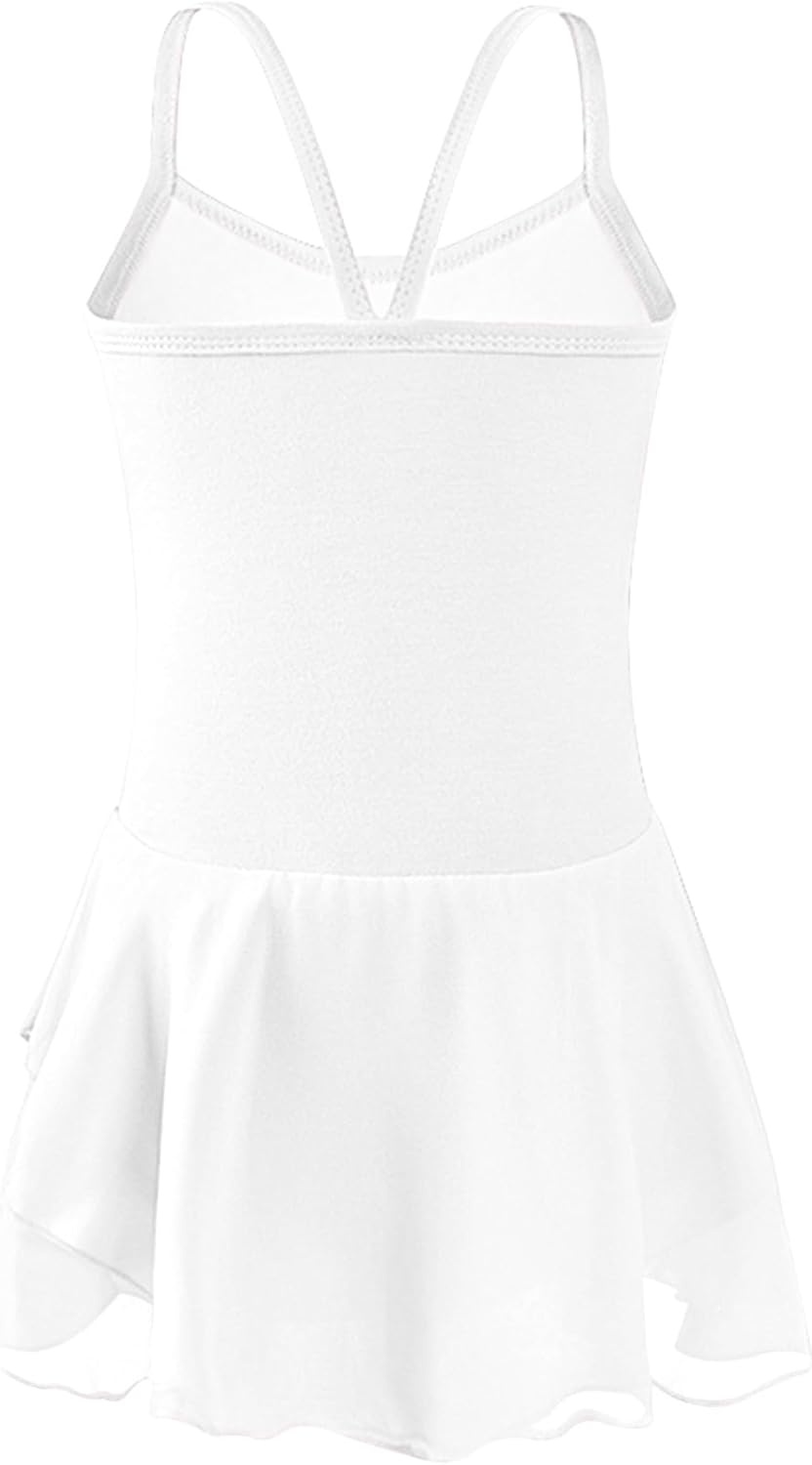 Stelle Toddler Ballet Outfit for Girls Sleeveless Gymnastics Dance Leotard | Camisole Leotards for Girls with Skirt, Spaghetti Strap, Soft Stretch Fabric, Dance Studio, Gymnastics, Outdoor Daily Wear(Style 1-white)